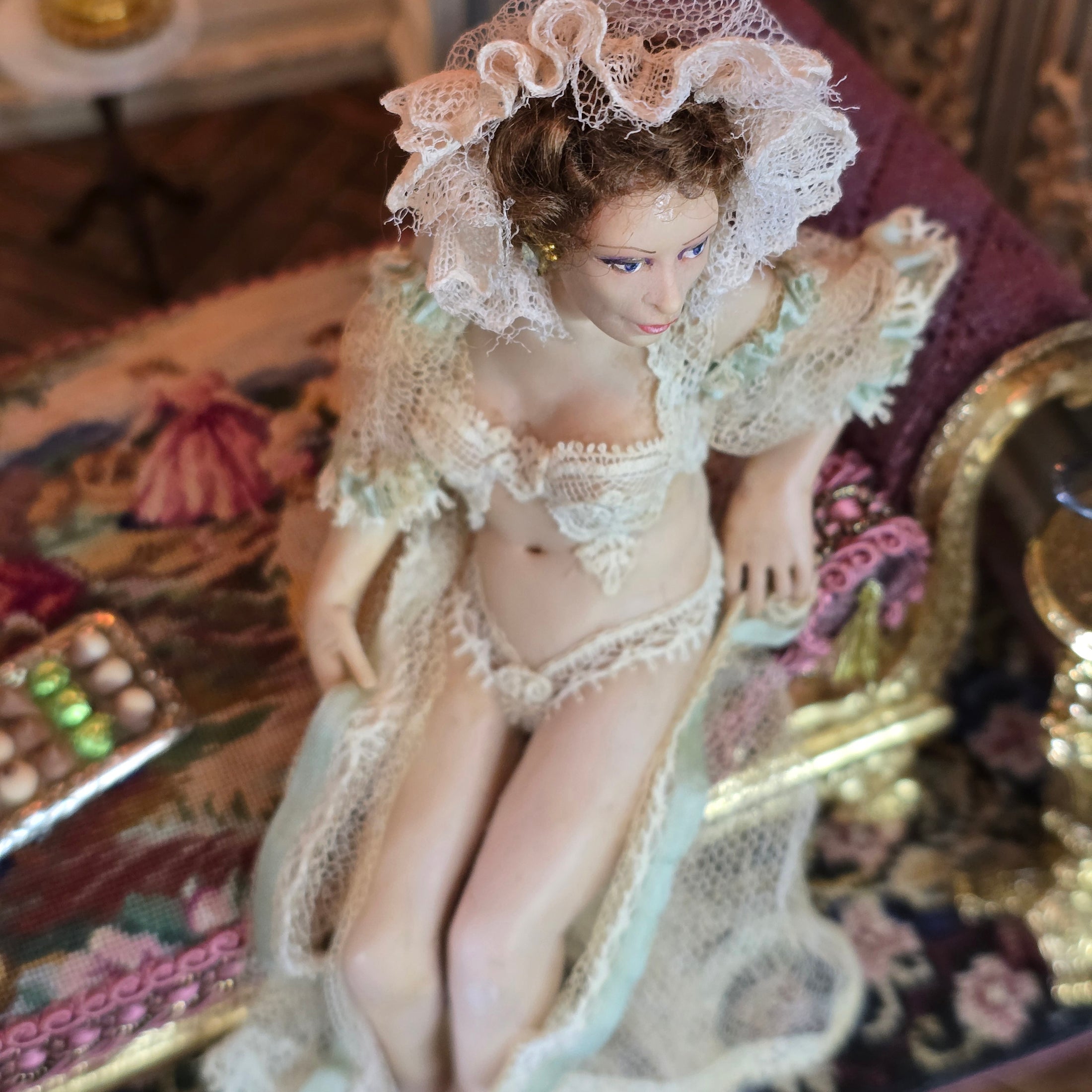 James Carrington Reclining Boudoir Lady Doll in Lace Lingerie