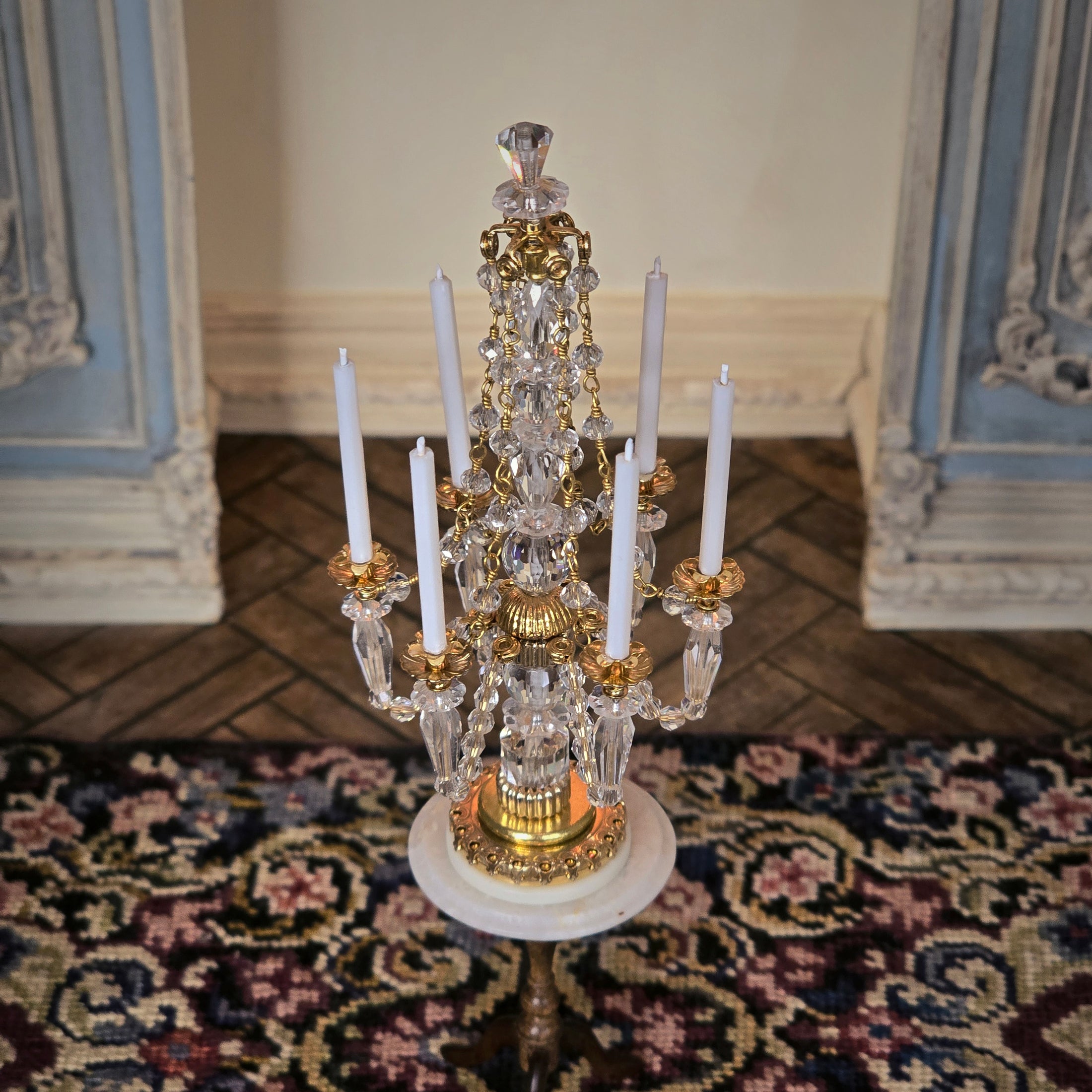Greg Anton Crystal & Gilt Table Candelabra (for John J. Hodgson)