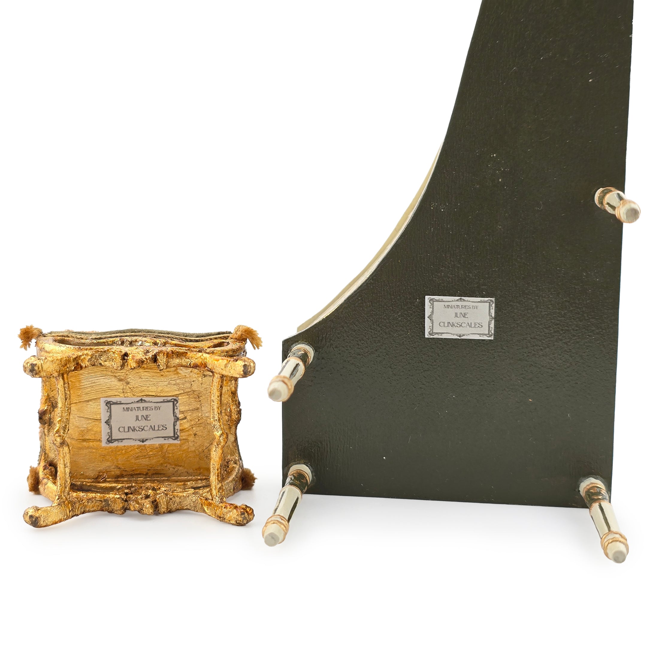 Hand-Painted Wood Harpsichord & Velvet Gold-leaf Bench by June Clinkscales