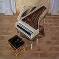 Load image into Gallery viewer, Hand-Painted Wood Harpsichord & Velvet Gold-leaf Bench by June Clinkscales
