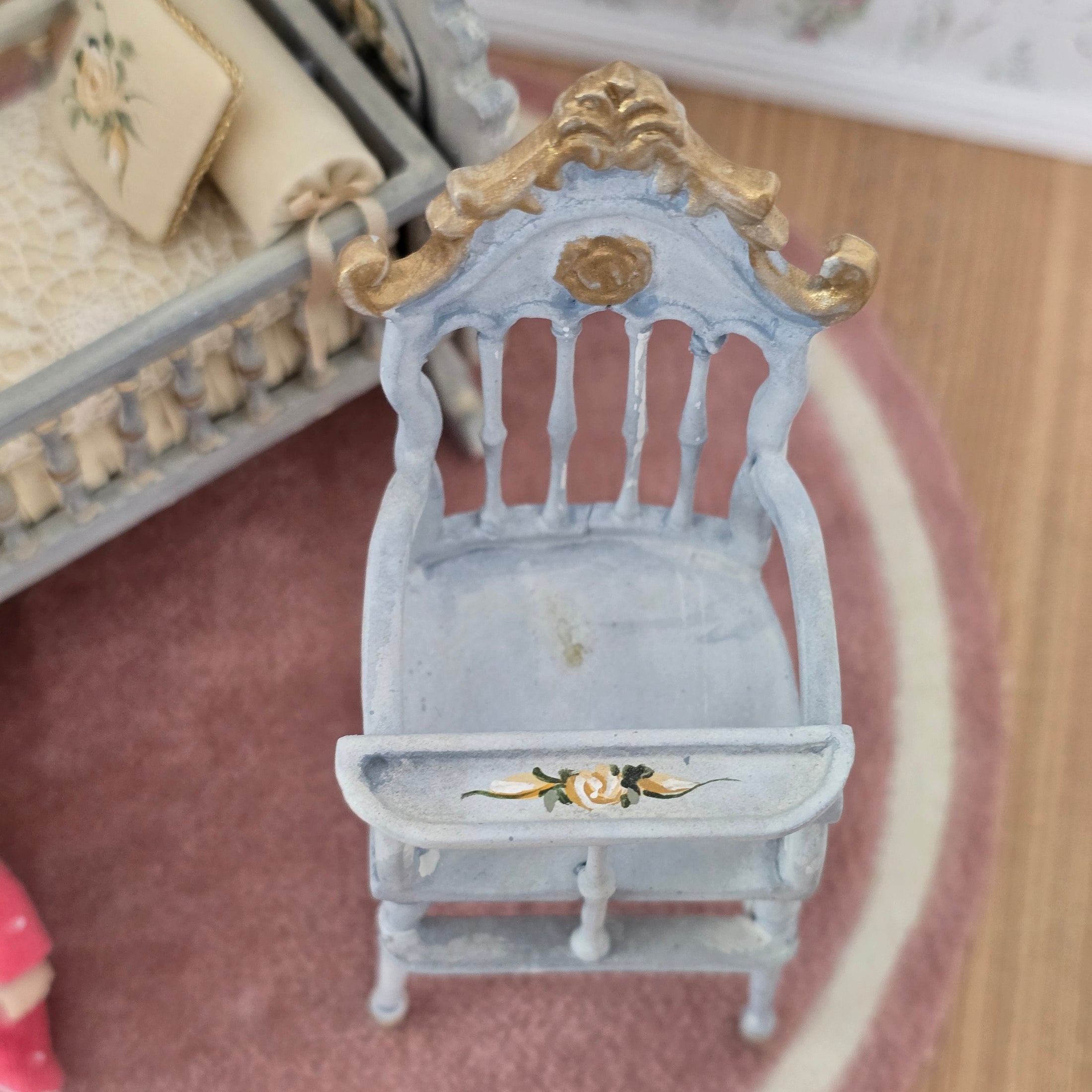 RARE Hand-Painted Carved Wood Antique-Style High Chair by Bluette Meloney