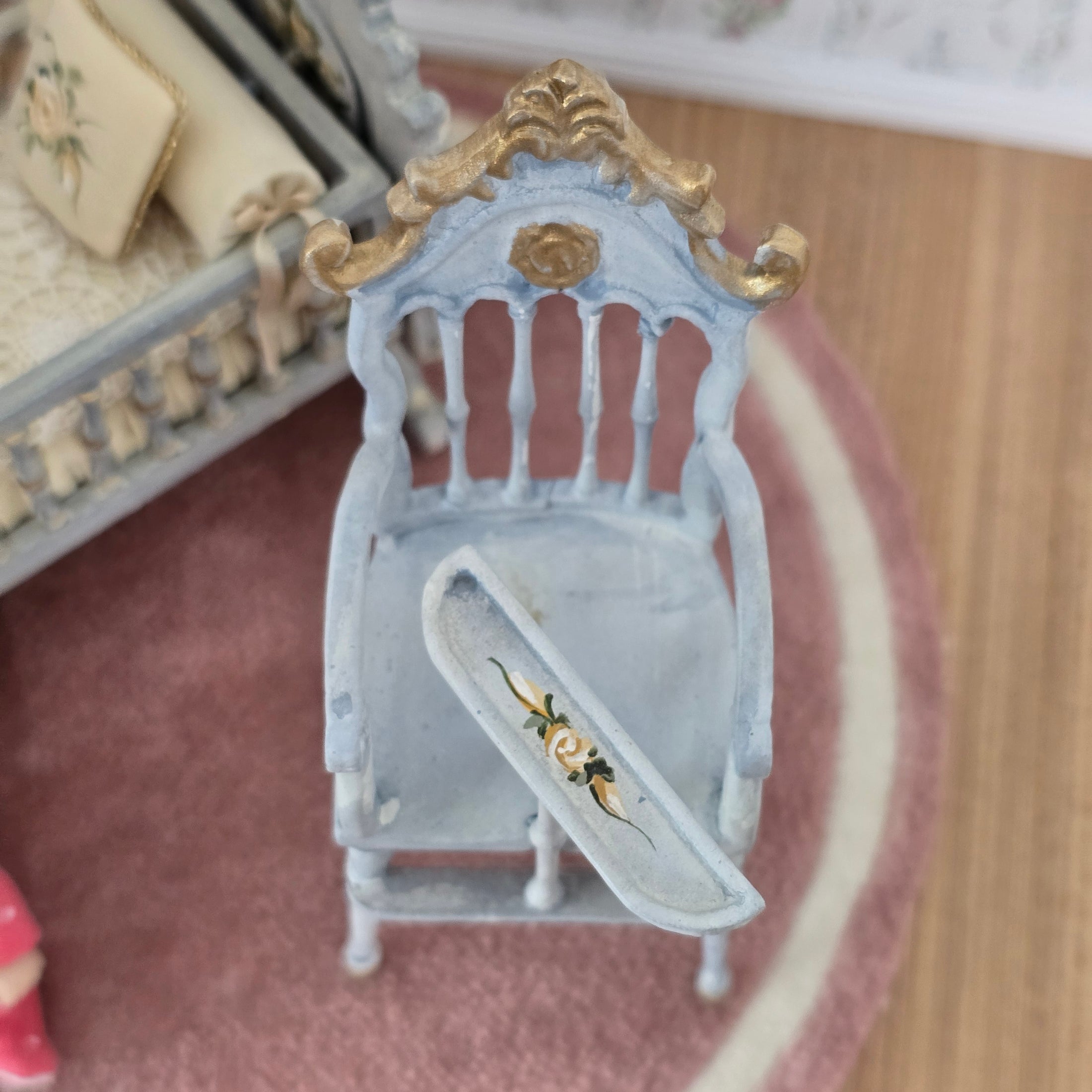 RARE Hand-Painted Carved Wood Antique-Style High Chair by Bluette Meloney