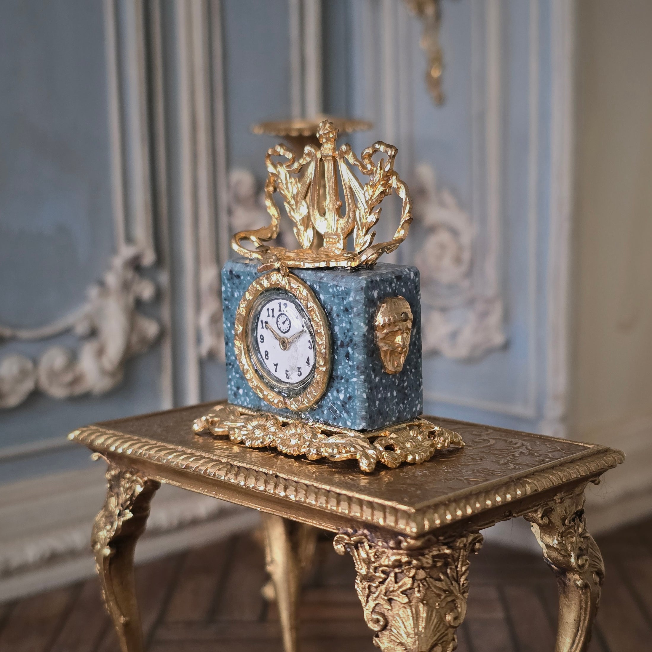 Ornate Louis XVI Bronze & Marble Lyre Mantel Clock by David Iriarte Spain