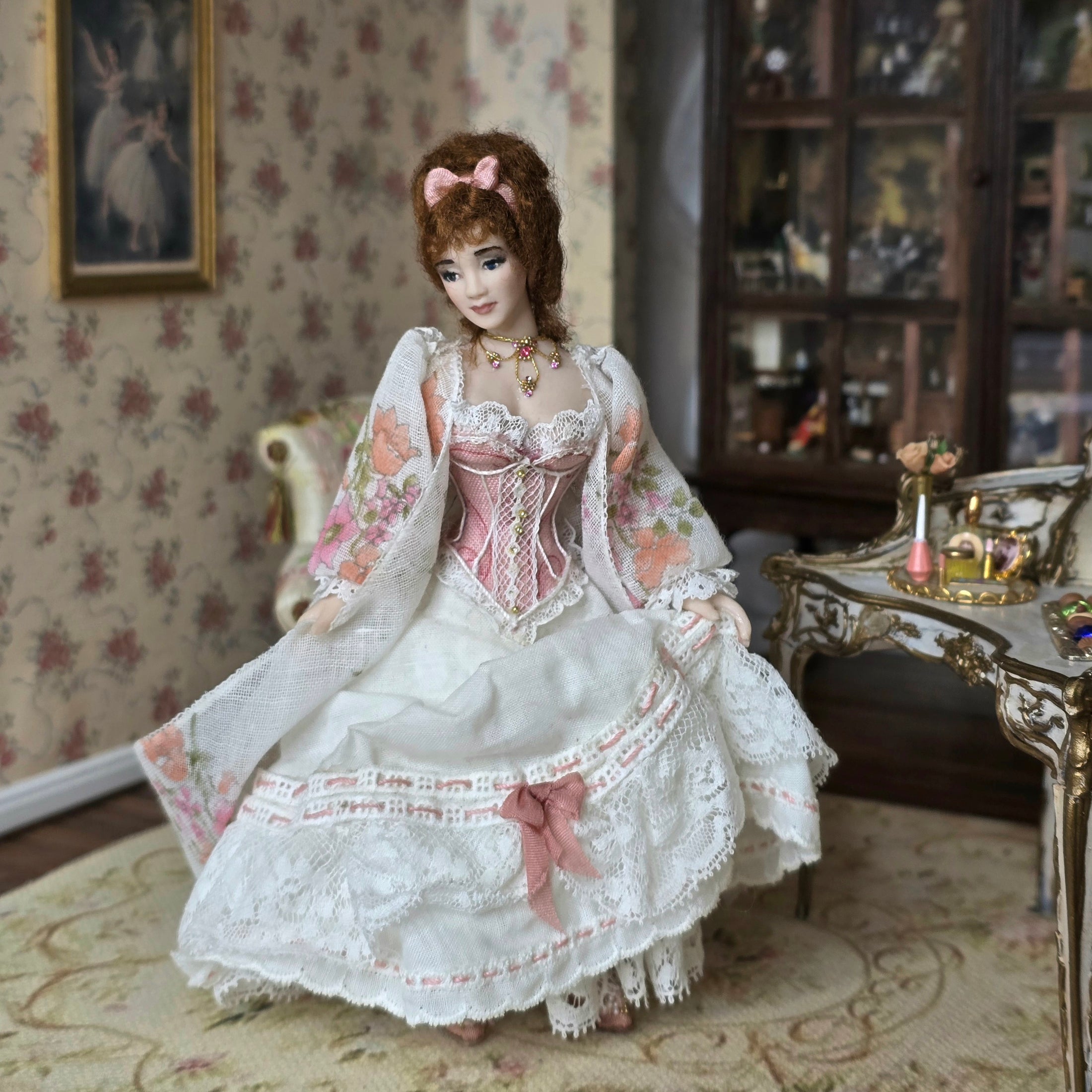 Victorian Dressing Lady in Her Undergarments Porcelain Dollhouse Doll Artisan