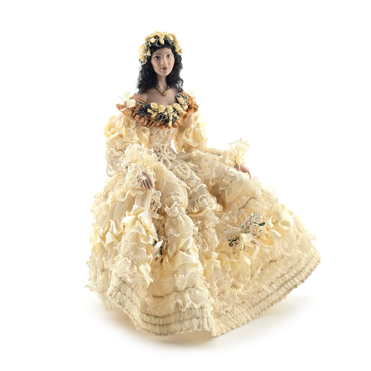 RESERVED SUSAN Lady Doll in Ivory & Buttercream Lace Gown Dark Hair