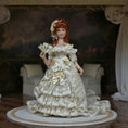 Load image into Gallery viewer, Victorian Porcelain Dollhouse Lady Doll in Ivory Lace Gown with Train, Fan
