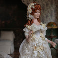 Load image into Gallery viewer, Victorian Porcelain Dollhouse Lady Doll in Ivory Lace Gown with Train, Fan
