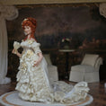 Load image into Gallery viewer, Victorian Porcelain Dollhouse Lady Doll in Ivory Lace Gown with Train, Fan
