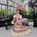 Load image into Gallery viewer, Victorian Porcelain Lady Dollhouse Doll in Rose Silk & Lace Garden Gown, Hat
