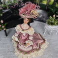 Load image into Gallery viewer, Victorian Porcelain Lady Dollhouse Doll in Rose Silk & Lace Garden Gown, Hat
