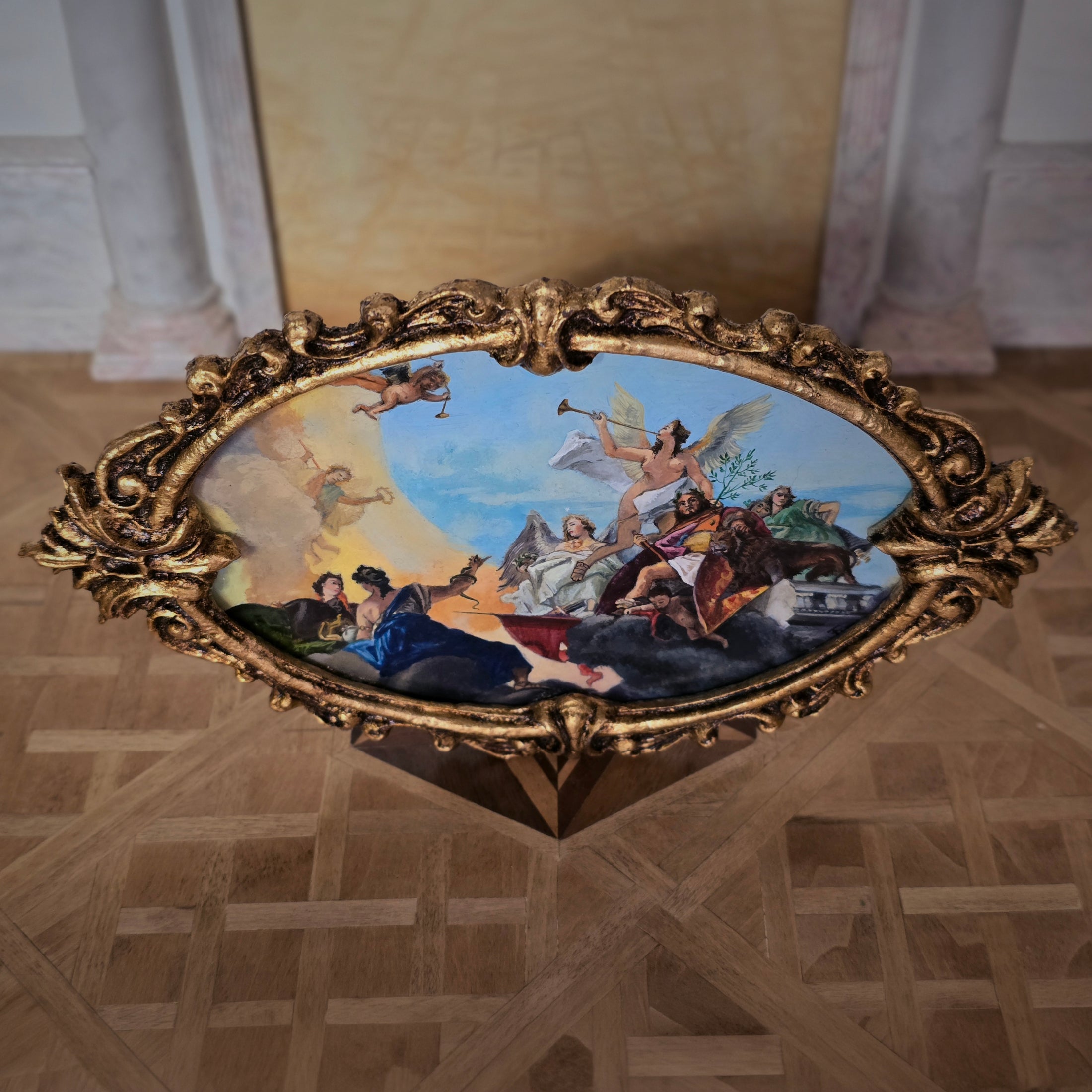 Fatima Dona Miniature Framed Oil Painting After Tiepolo Barbaro Family Gilt Frame