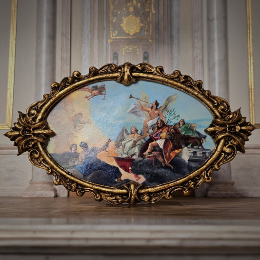 Fatima Dona Miniature Framed Oil Painting After Tiepolo Barbaro Family Gilt Frame