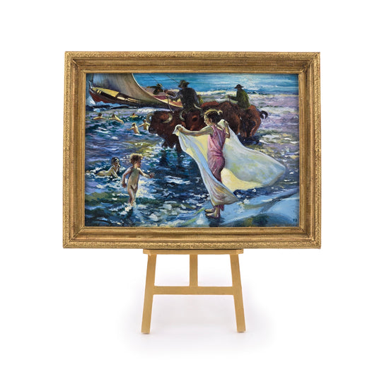 Fatima Dona Miniature Oil Painting After Sorolla Bathing Time Gilt Frame