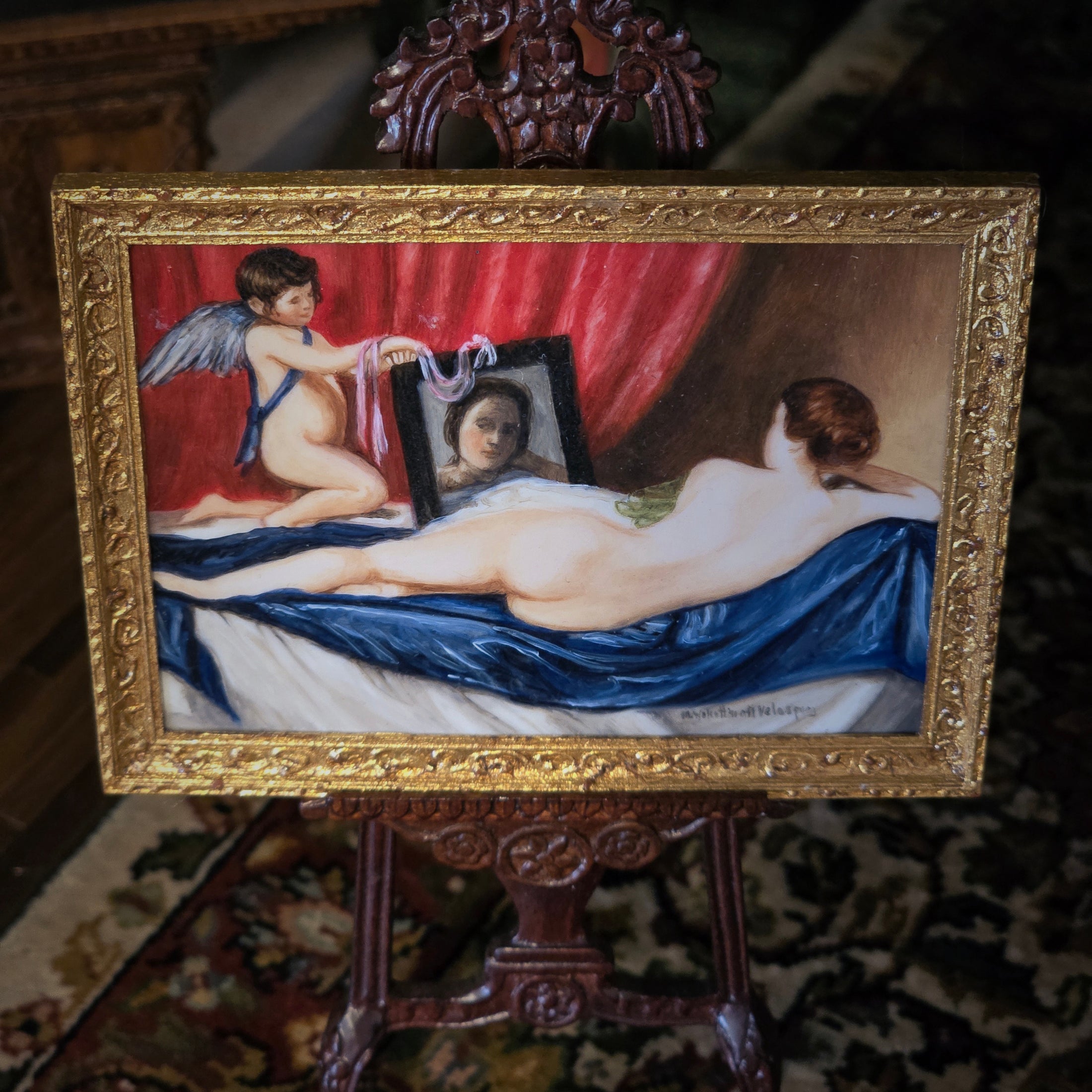 Melissa Wolcott Framed Miniature Oil Painting Rokeby Venus After Velazquez