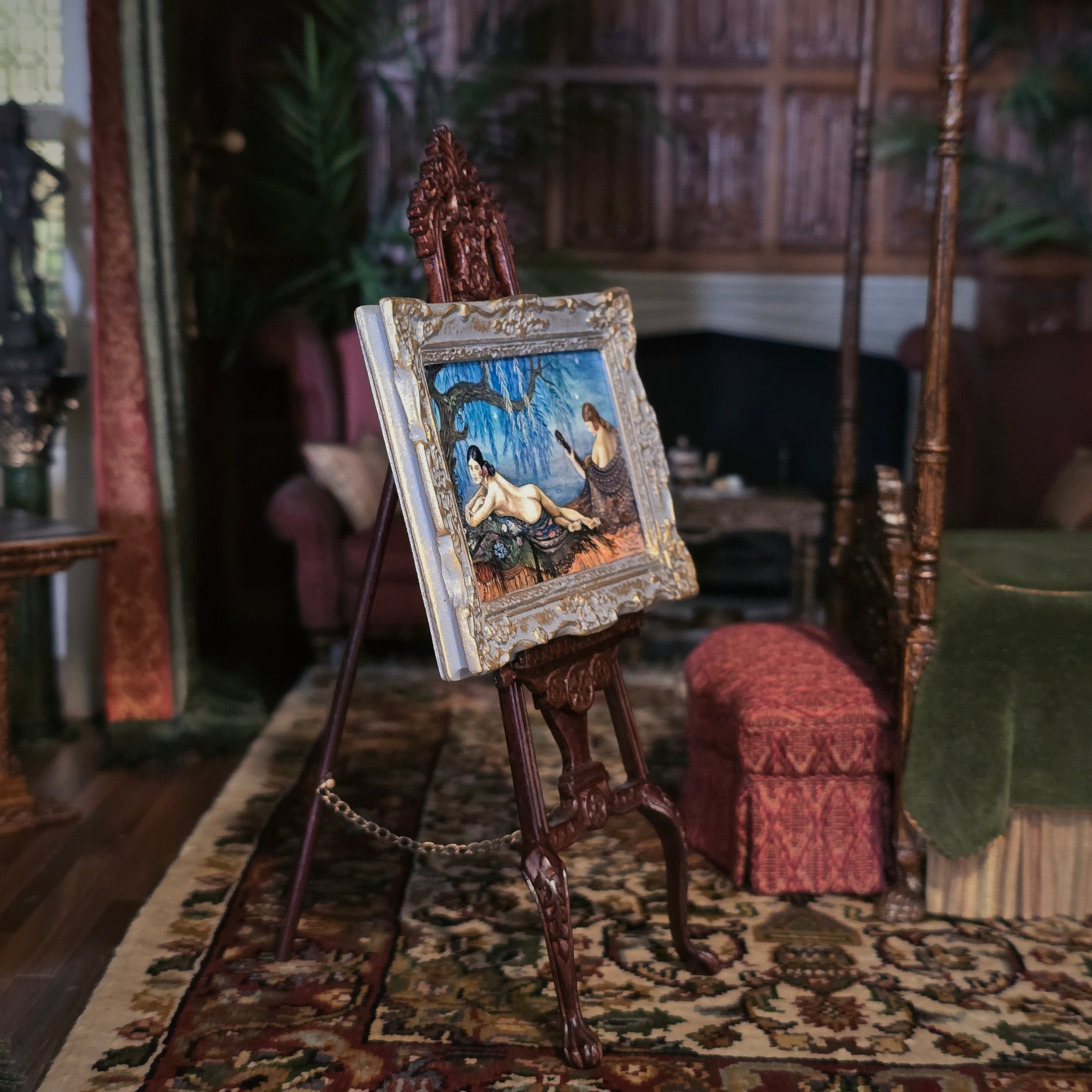 Chris Sparrow Miniature Oil Painting Spanish Guitar Scene Gilt Frame