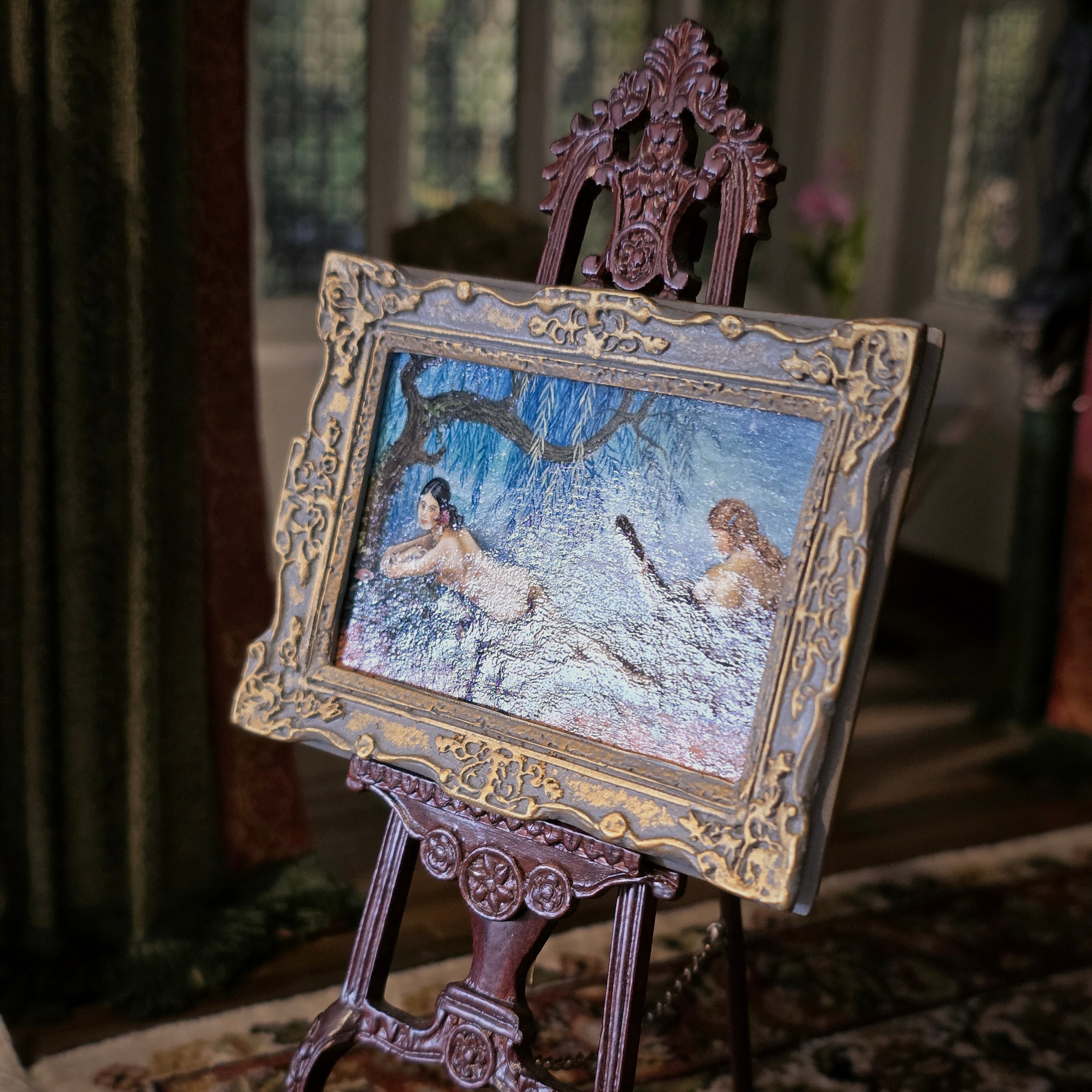 Chris Sparrow Miniature Oil Painting Spanish Guitar Scene Gilt Frame