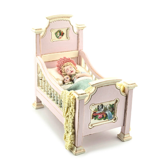 RARE Gale Elena Bantock Sleeping Child Doll in Pink Bed Vignette OOAK