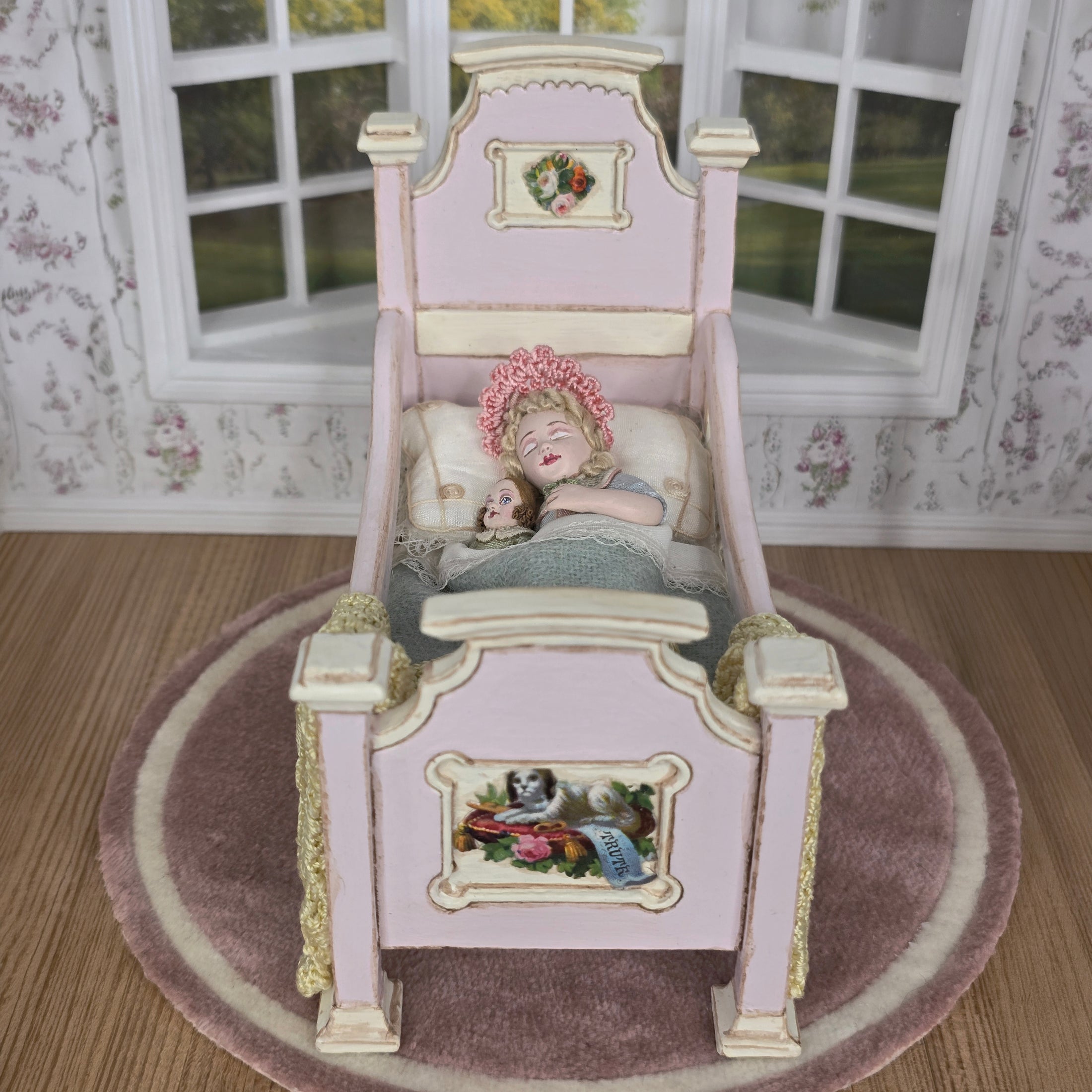 RARE Gale Elena Bantock Sleeping Child Doll in Pink Bed Vignette OOAK