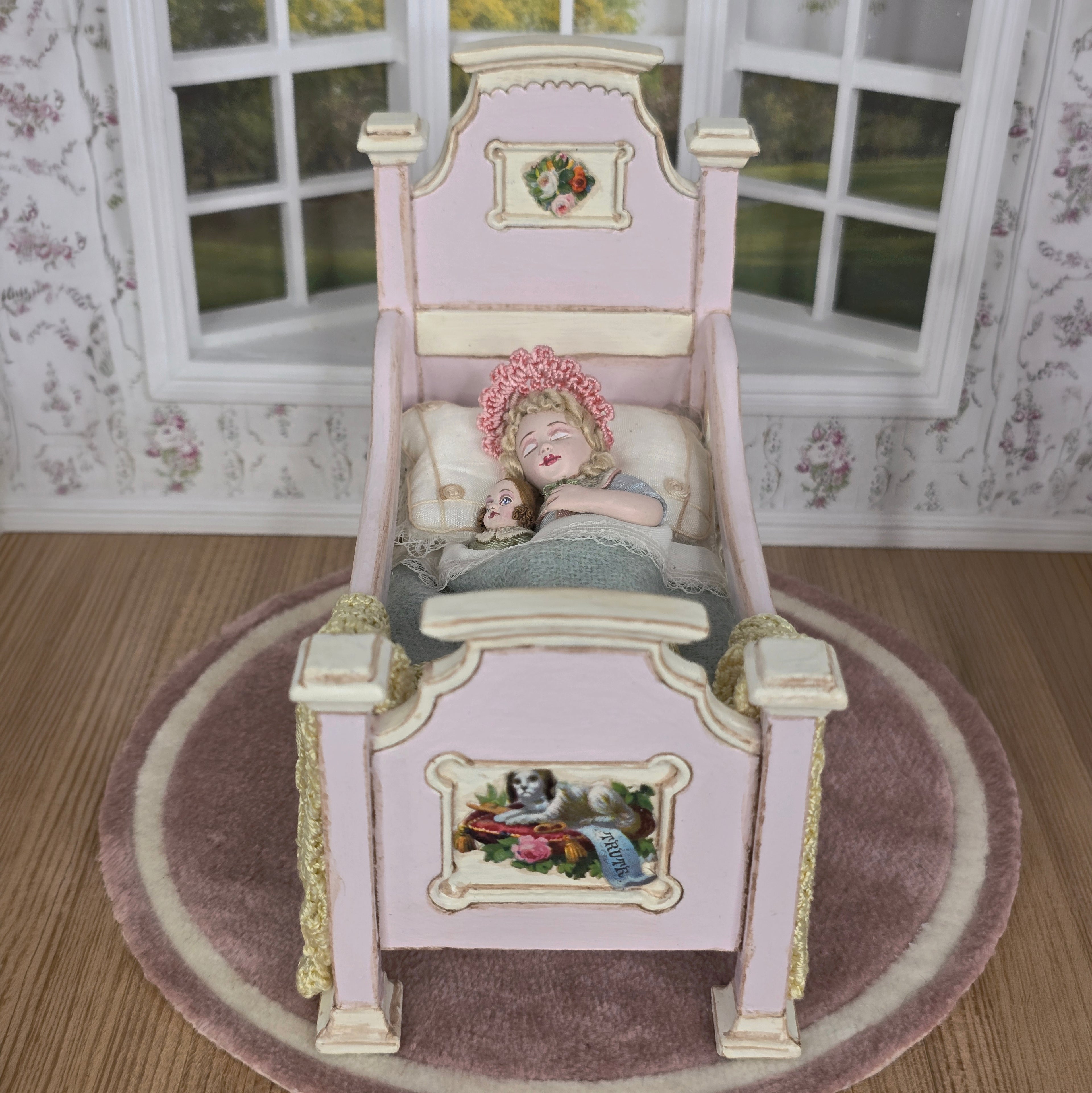 RARE Gale Elena Bantock Sleeping Child Doll in Pink Bed Vignette OOAK
