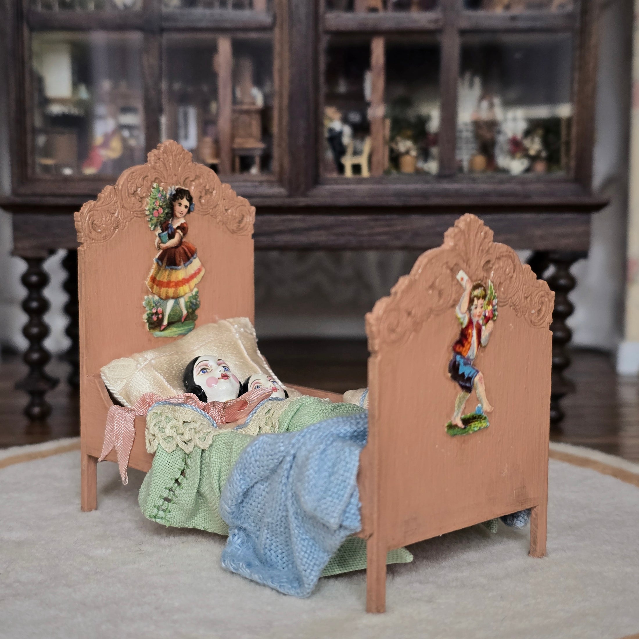 Gale Elena Bantock China-Head Dolls Bed Miniature Victorian Nursery Vignette