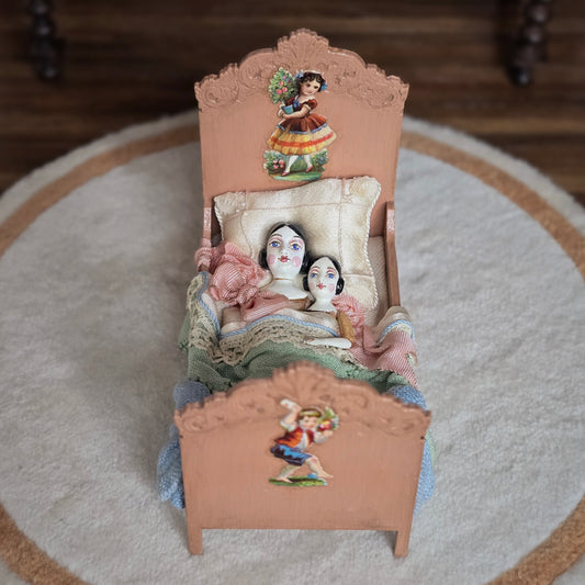 Gale Elena Bantock China-Head Dolls Bed Miniature Victorian Nursery Vignette