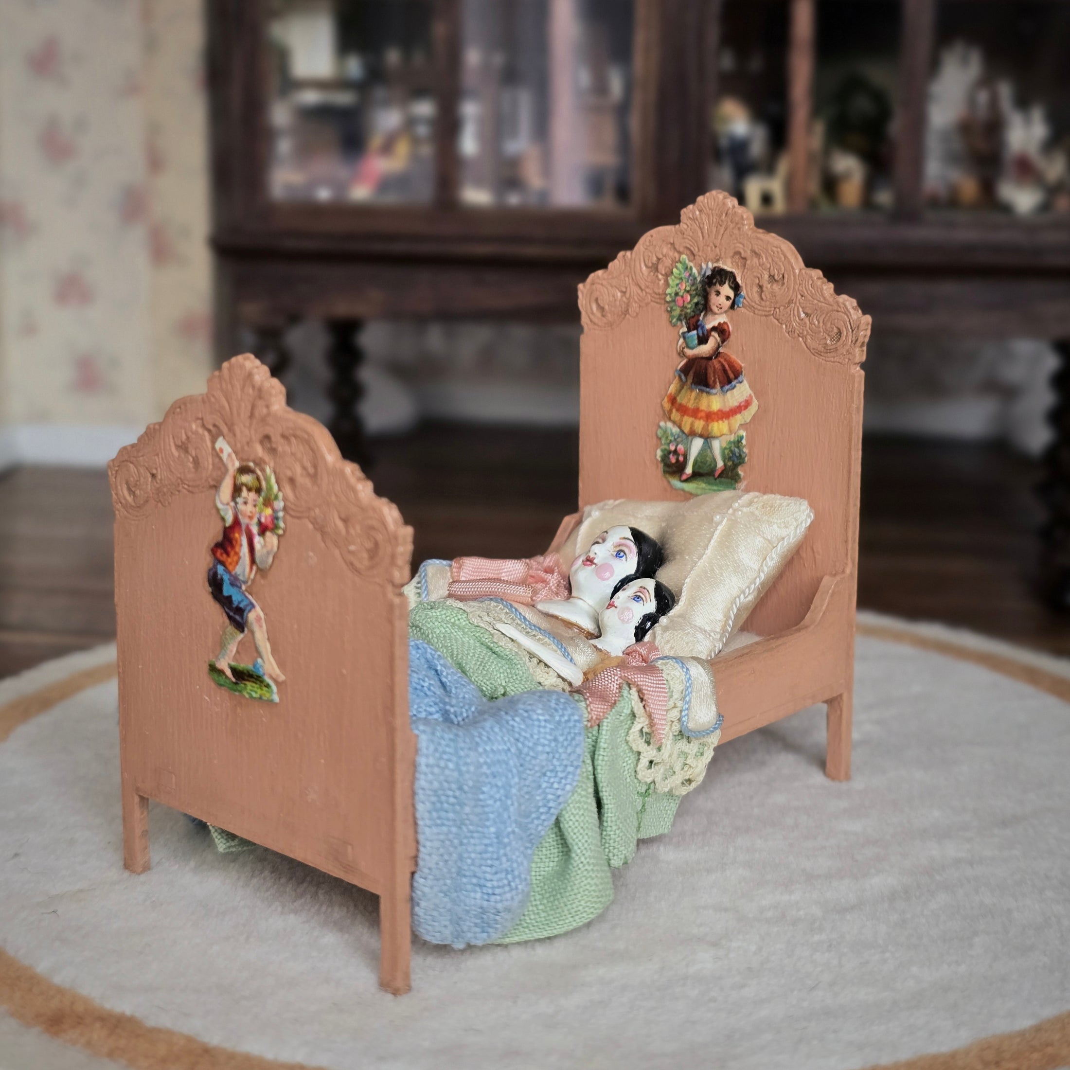 Gale Elena Bantock China-Head Dolls Bed Miniature Victorian Nursery Vignette