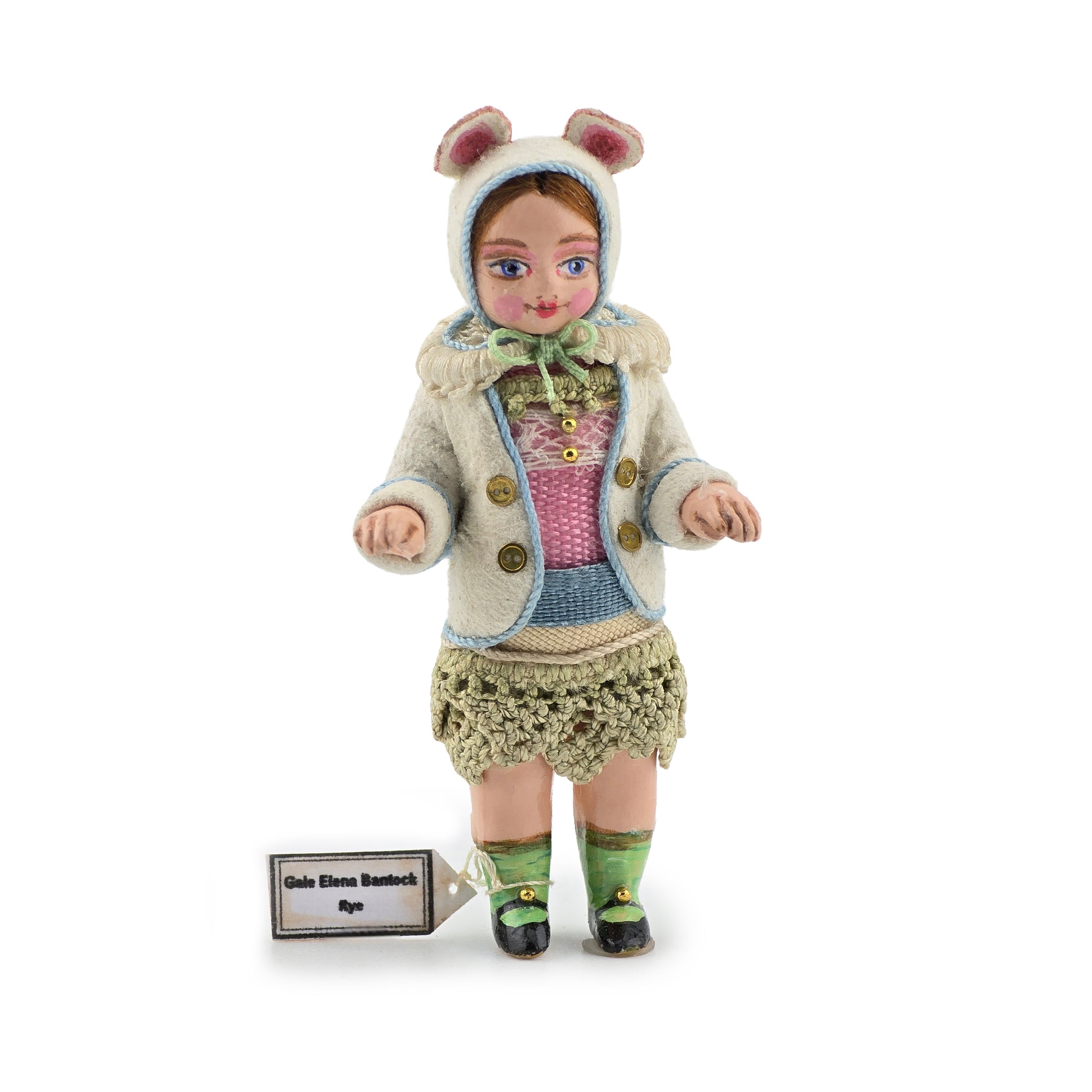 RARE Gale Elena Bantock Porcelain Little Girl in Fuzzy Bear Coat Dollhouse Doll