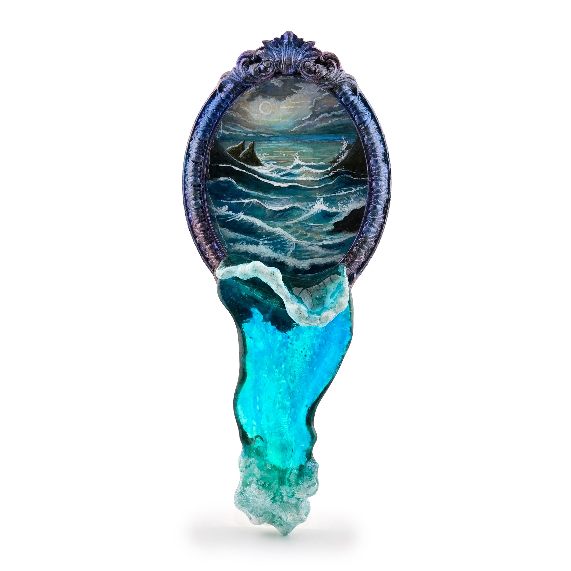 Fatima Dona Ocean Illusion Framed Oil Painting with Sculpted Water Feature