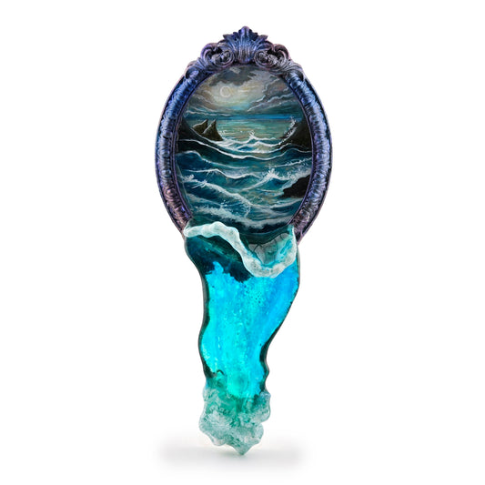 Fatima Dona Ocean Illusion Framed Oil Painting with Sculpted Water Feature