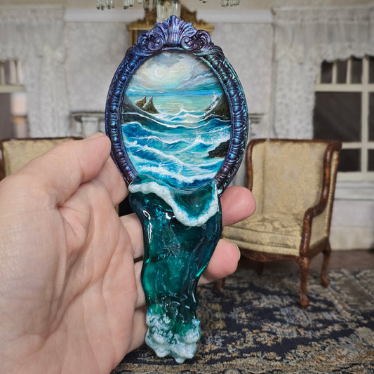 Fatima Dona Ocean Illusion Framed Oil Painting with Sculpted Water Feature