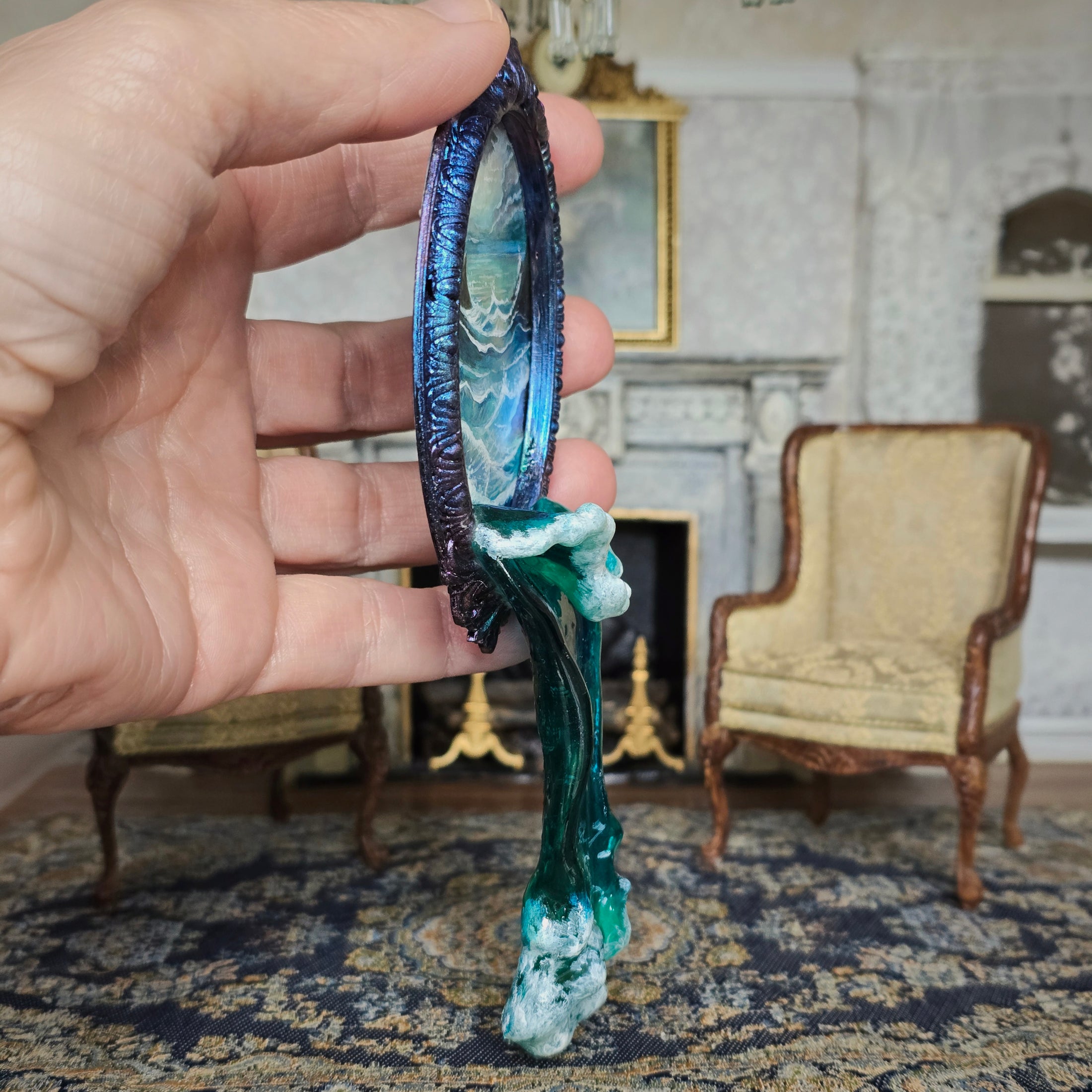 Fatima Dona Ocean Illusion Framed Oil Painting with Sculpted Water Feature