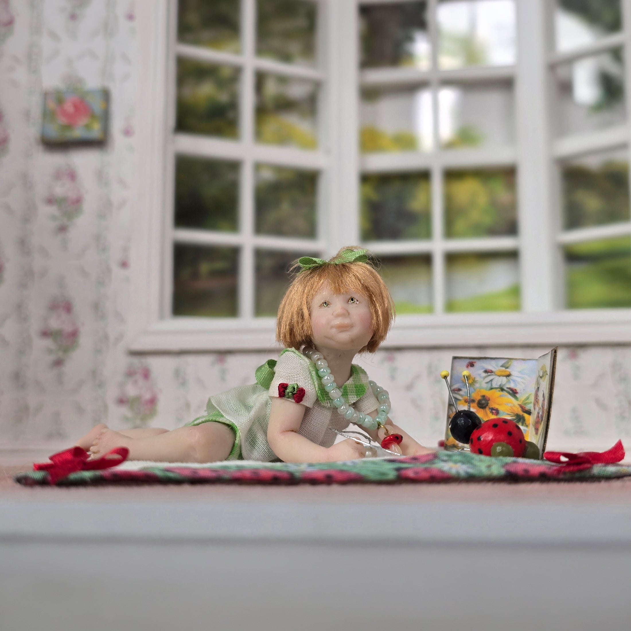 Carol McBride Tummy Time Toddler Baby Girl Doll with Ladybug Blanket, Pacifier