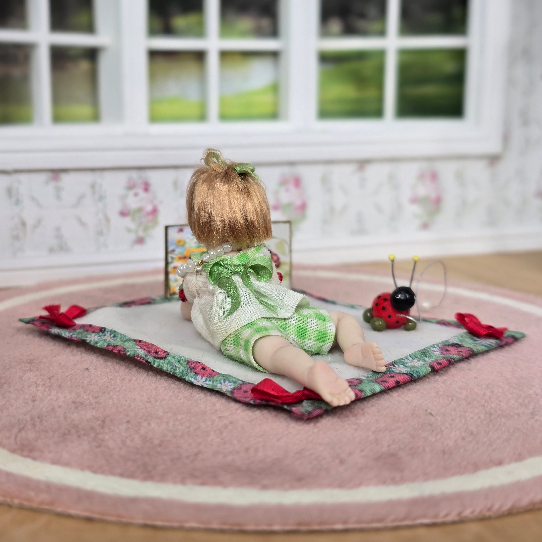 Carol McBride Tummy Time Toddler Baby Girl Doll with Ladybug Blanket, Pacifier