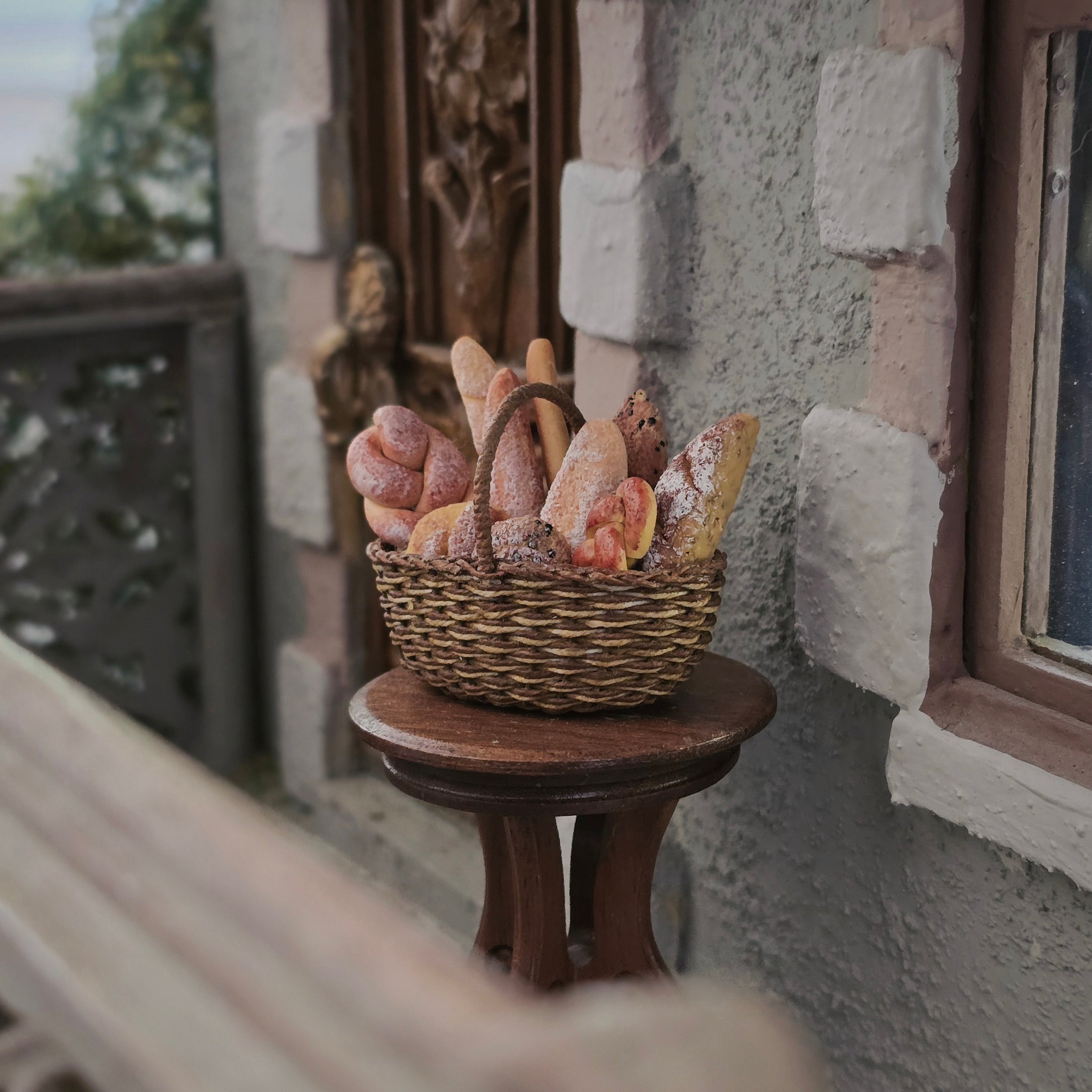 Artisan Bread Basket with Realistic Clay Rustic Loaves