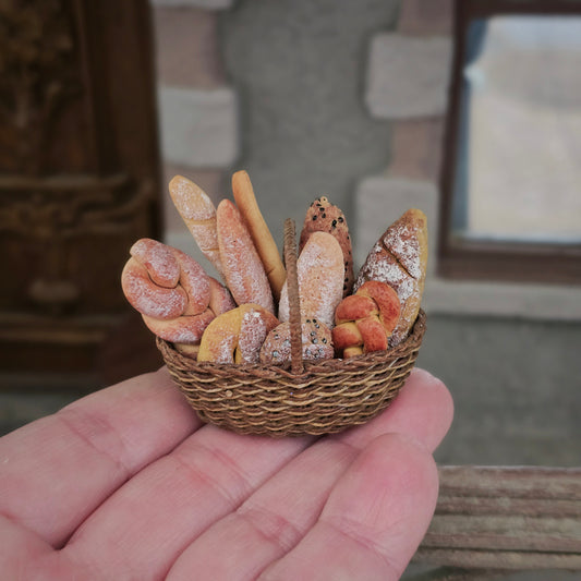 Artisan Bread Basket with Realistic Clay Rustic Loaves