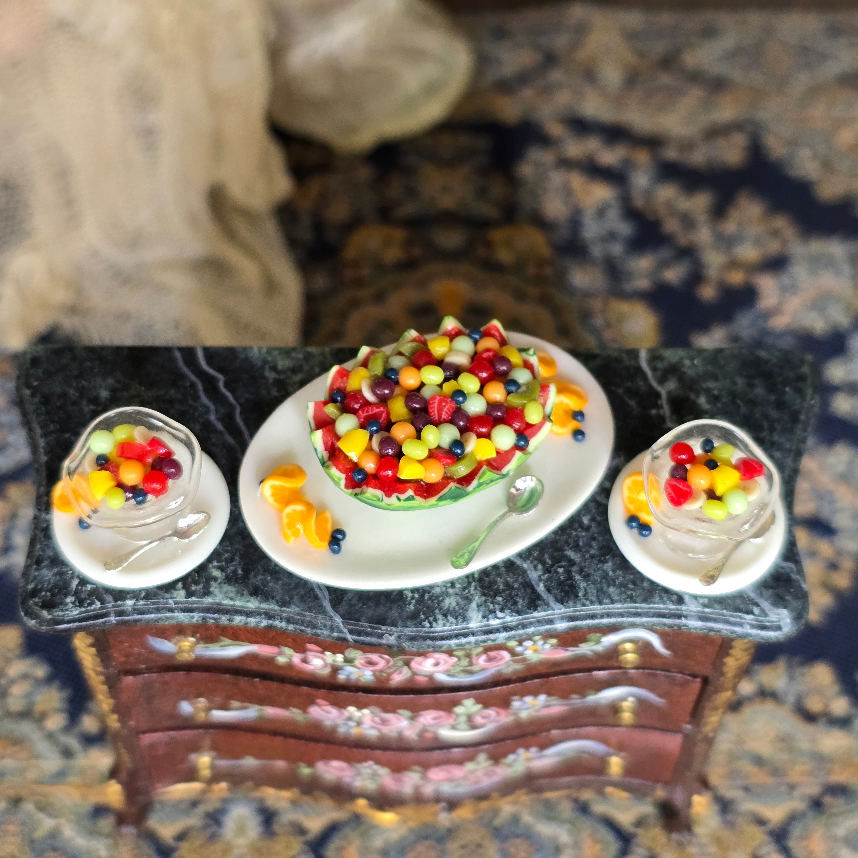 Miniature Watermelon Fruit Boat Dessert Set for Two