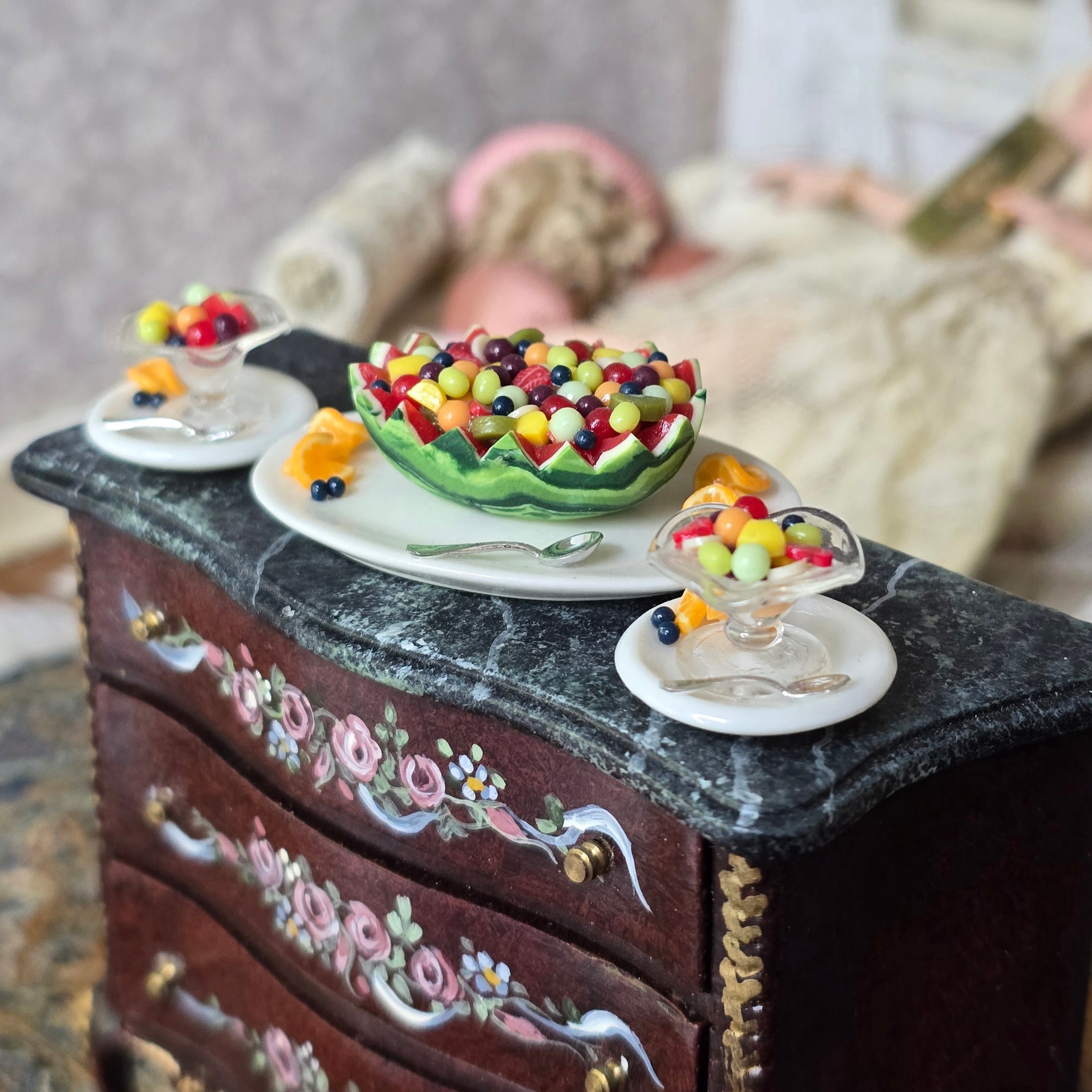 Miniature Watermelon Fruit Boat Dessert Set for Two