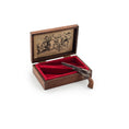 Load image into Gallery viewer, Miniature Antique Style Cowboy Revolver Pistol In Inlaid Wood Storage Case
