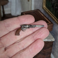 Load image into Gallery viewer, Miniature Antique Style Cowboy Revolver Pistol In Inlaid Wood Storage Case
