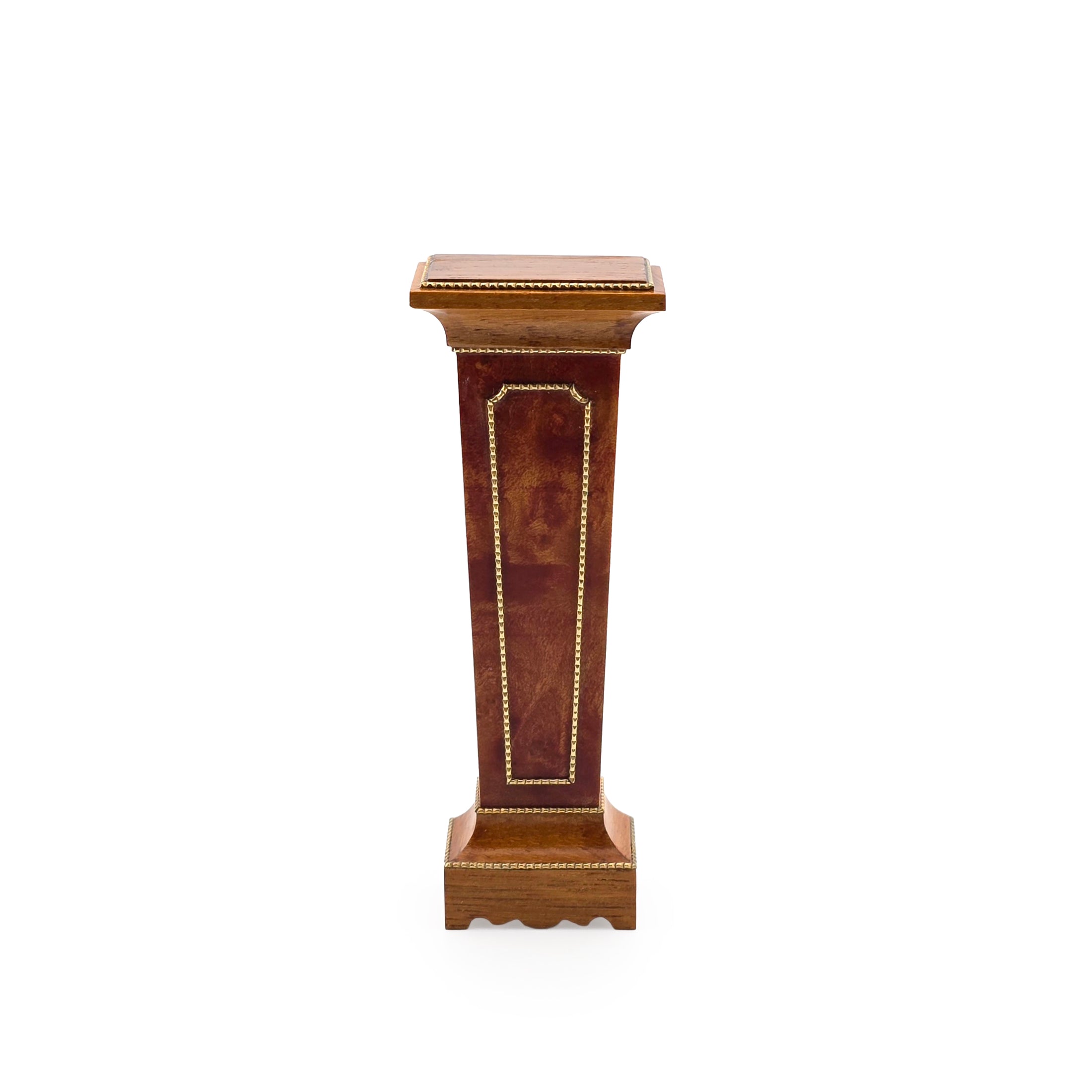 Geoffrey Wonnacott Working Burl Wood Clock with Pedestal Stand Gold-plated Accents