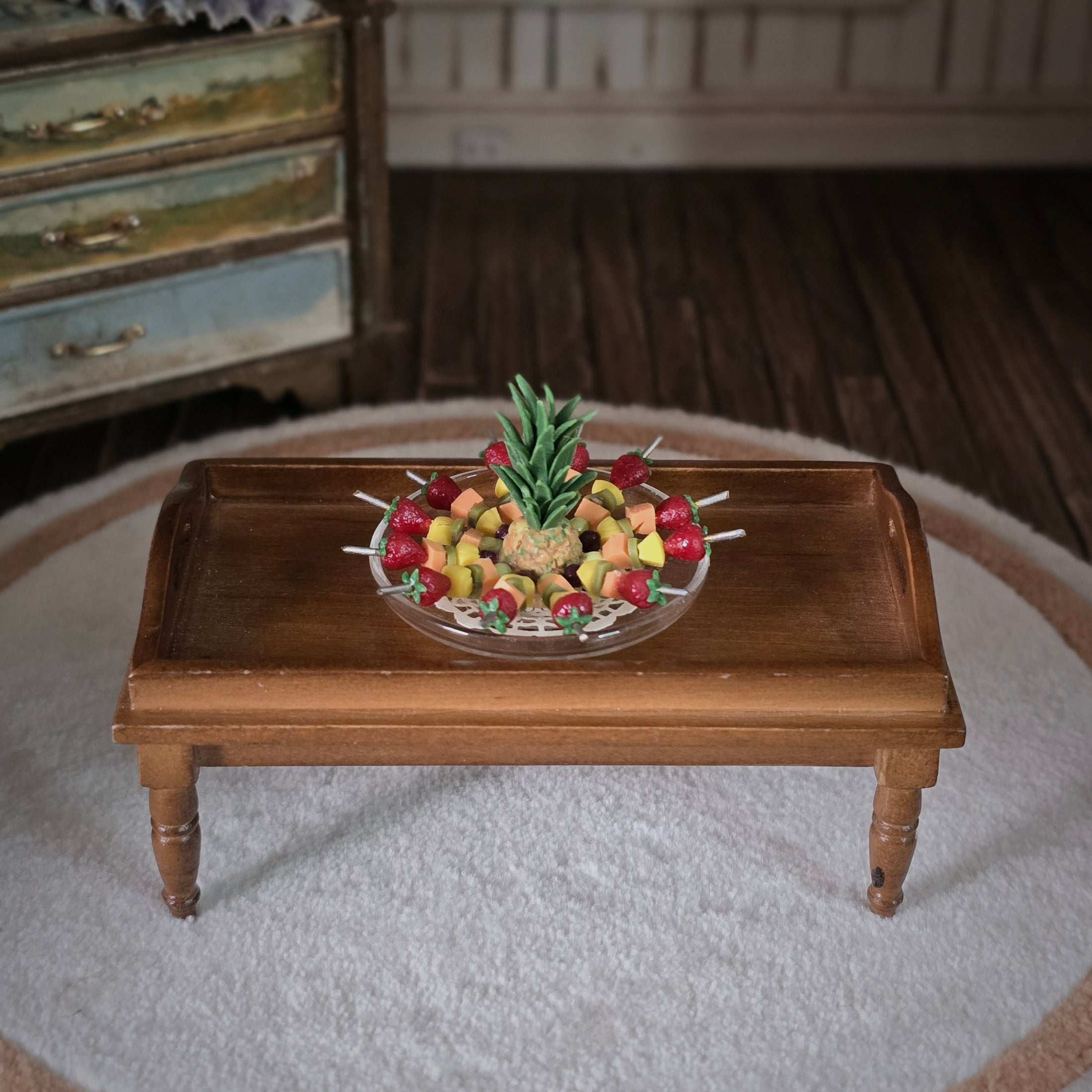 Miniature Pineapple Fruit Kabob Appetizer on Glass Serving Platter