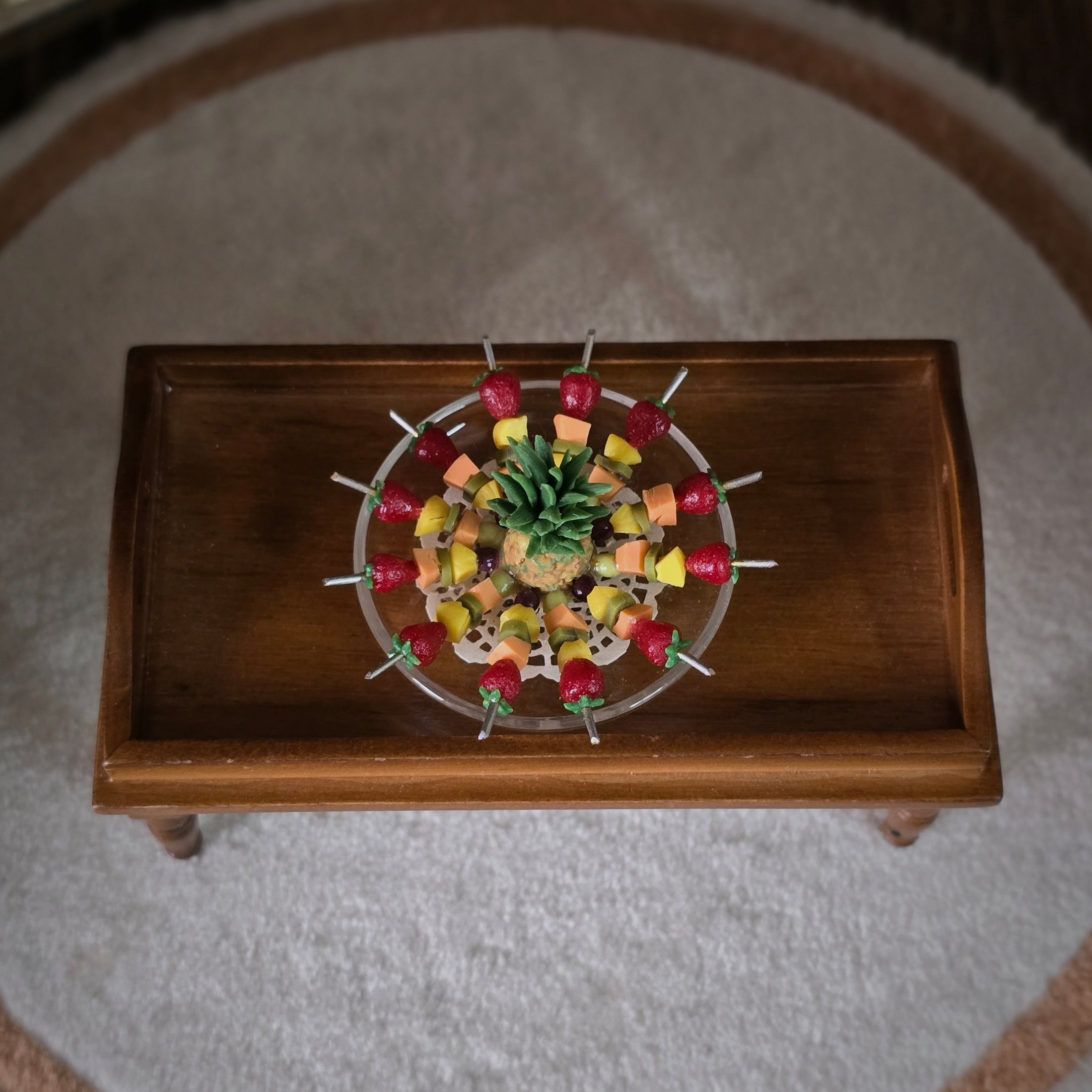 Miniature Pineapple Fruit Kabob Appetizer on Glass Serving Platter
