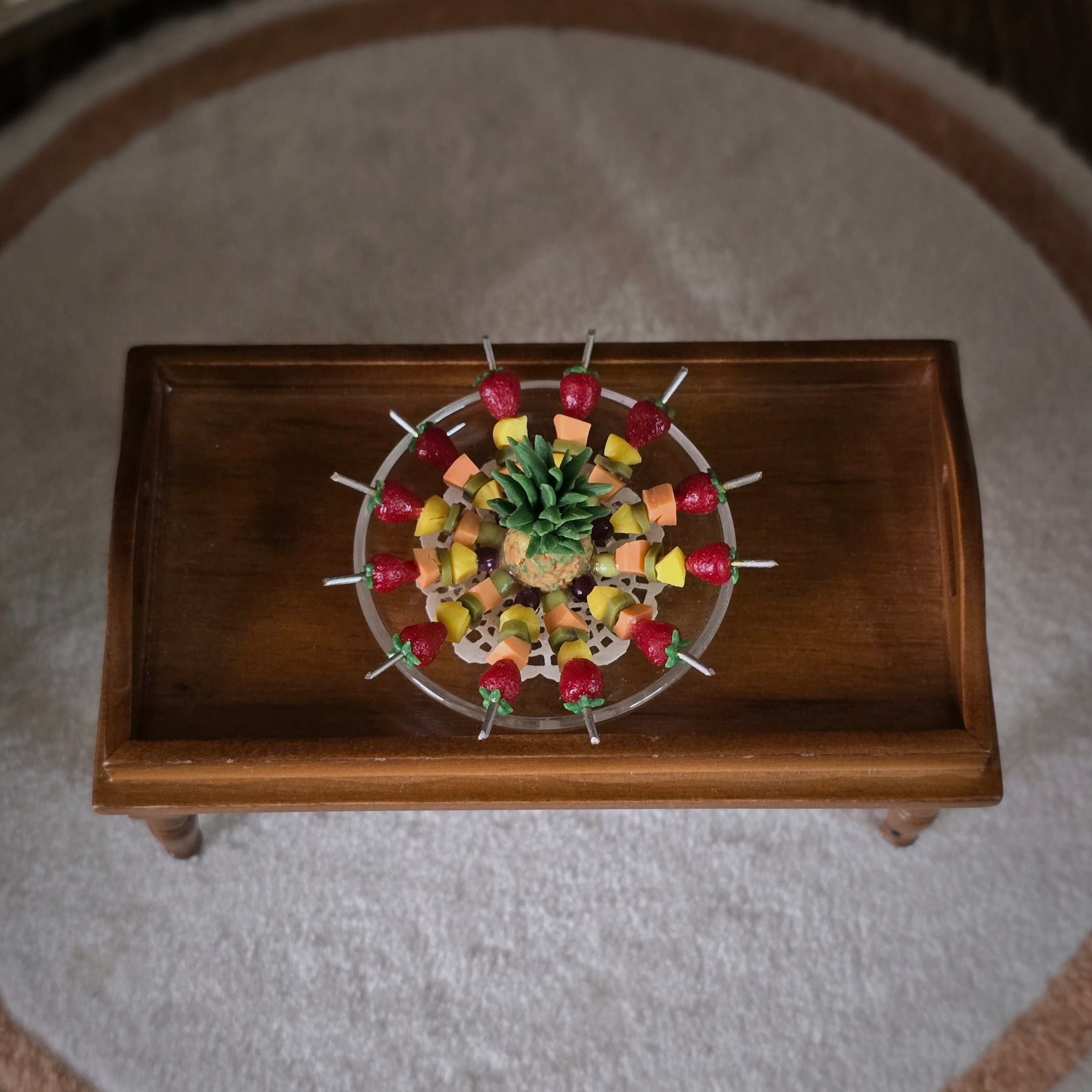 Miniature Pineapple Fruit Kabob Appetizer on Glass Serving Platter