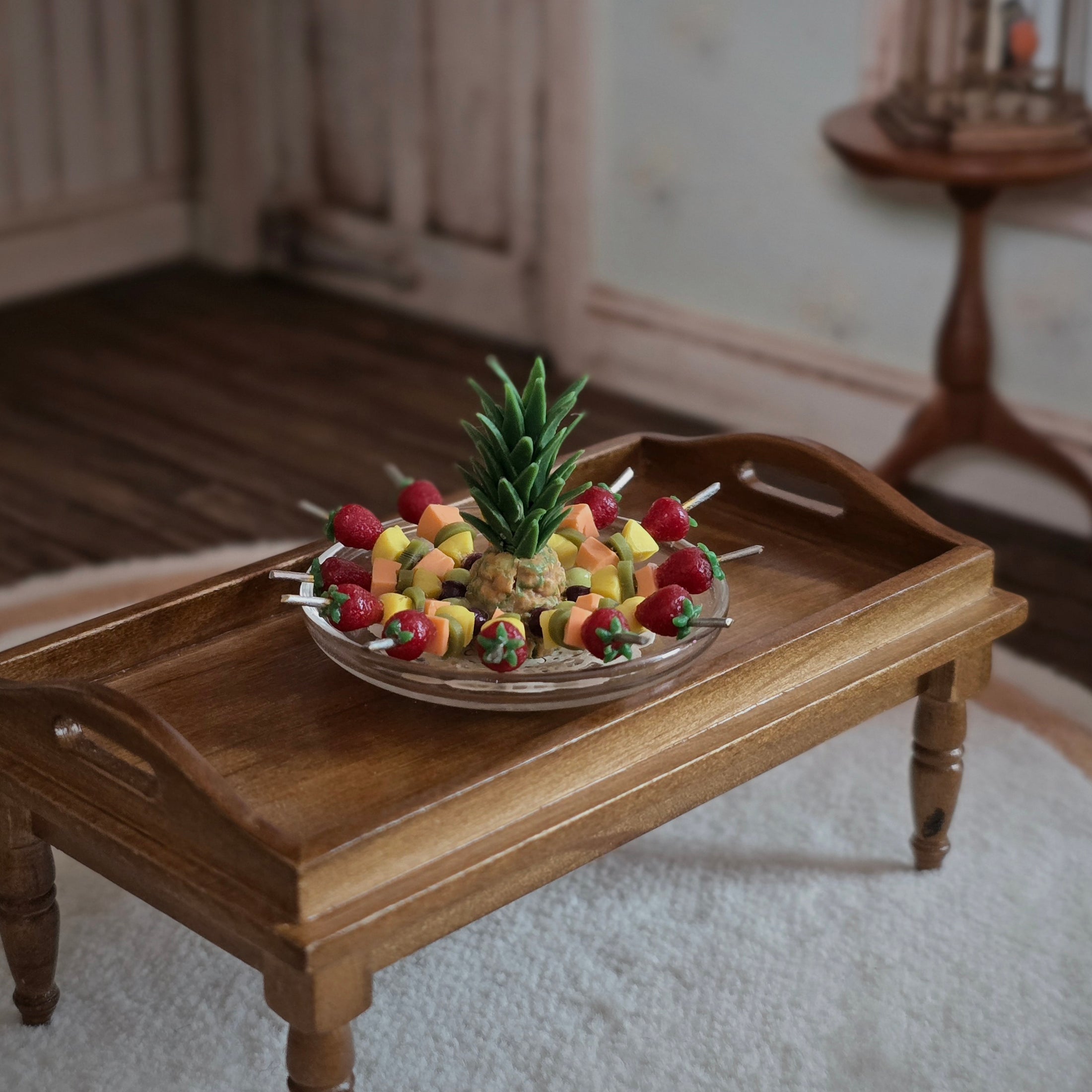 Miniature Pineapple Fruit Kabob Appetizer on Glass Serving Platter