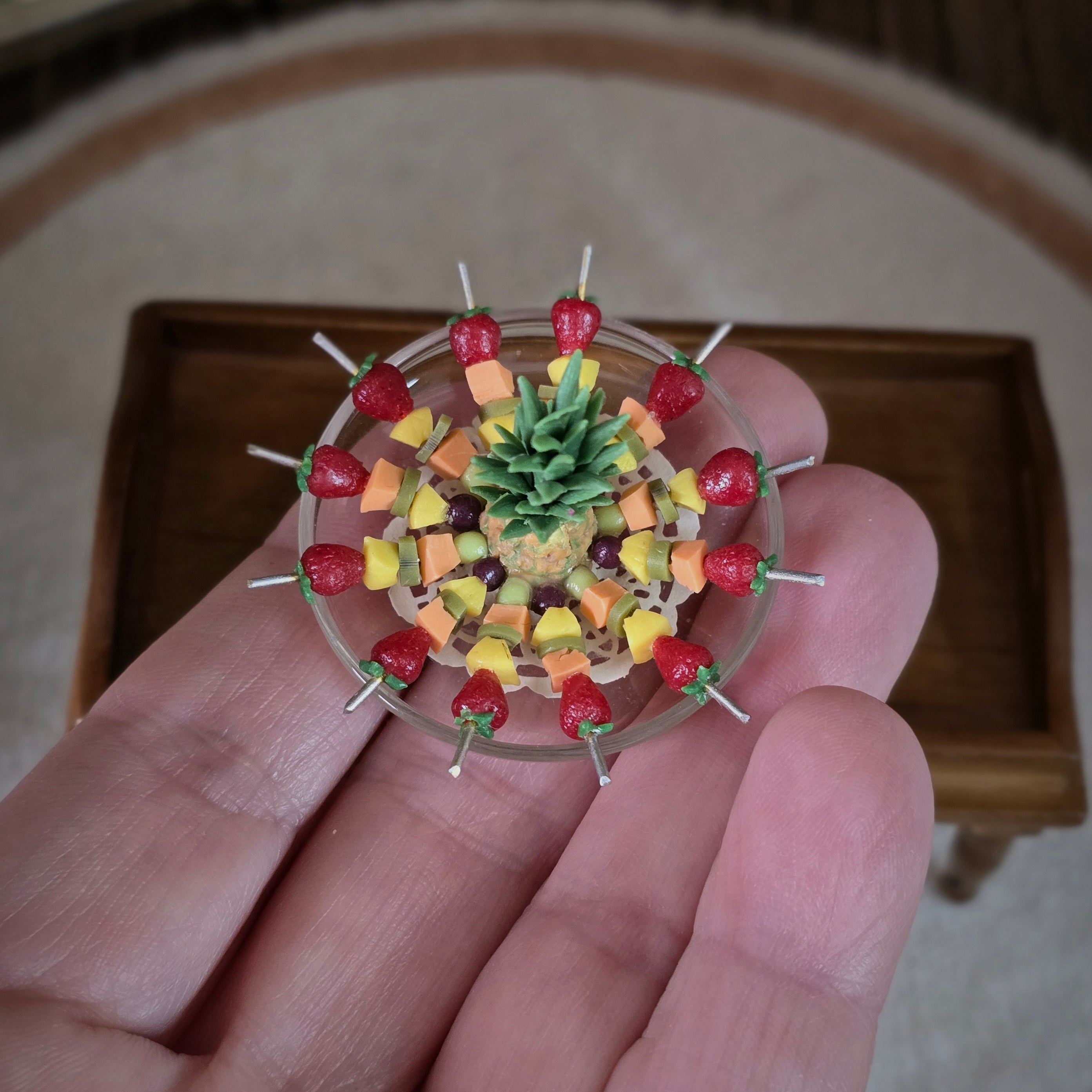 Miniature Pineapple Fruit Kabob Appetizer on Glass Serving Platter