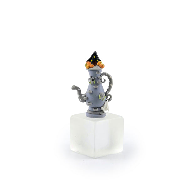 Whimsical Haunted House Halloween Coffee Pot Sculpted Clay Miniature