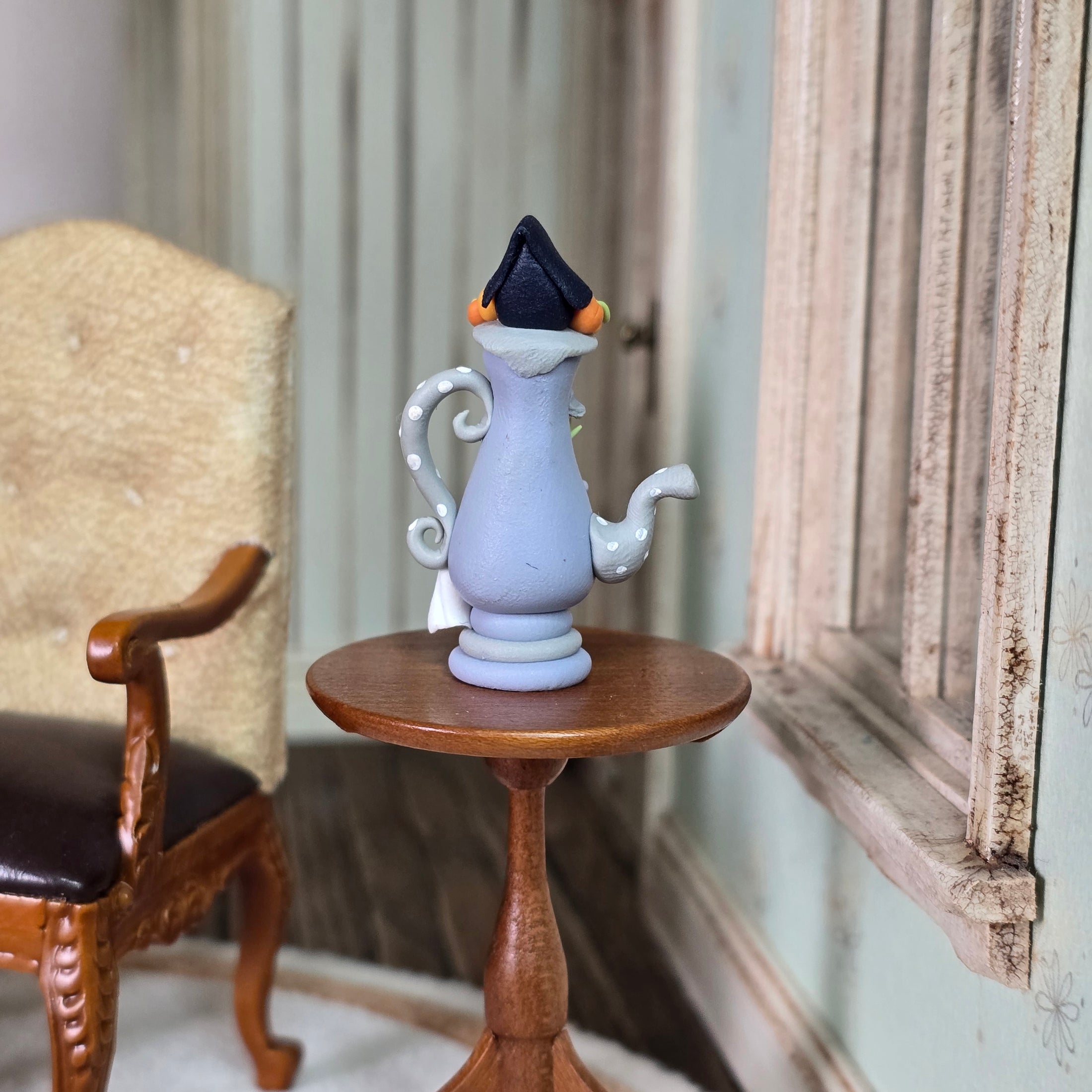 Whimsical Haunted House Halloween Coffee Pot Sculpted Clay Miniature