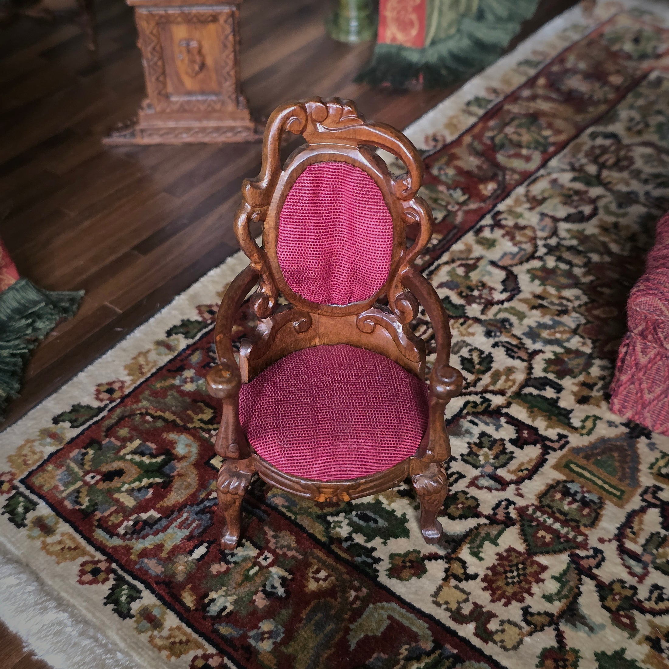 Rococo Armchair with Red Silk Upholstery Dollhouse Miniature