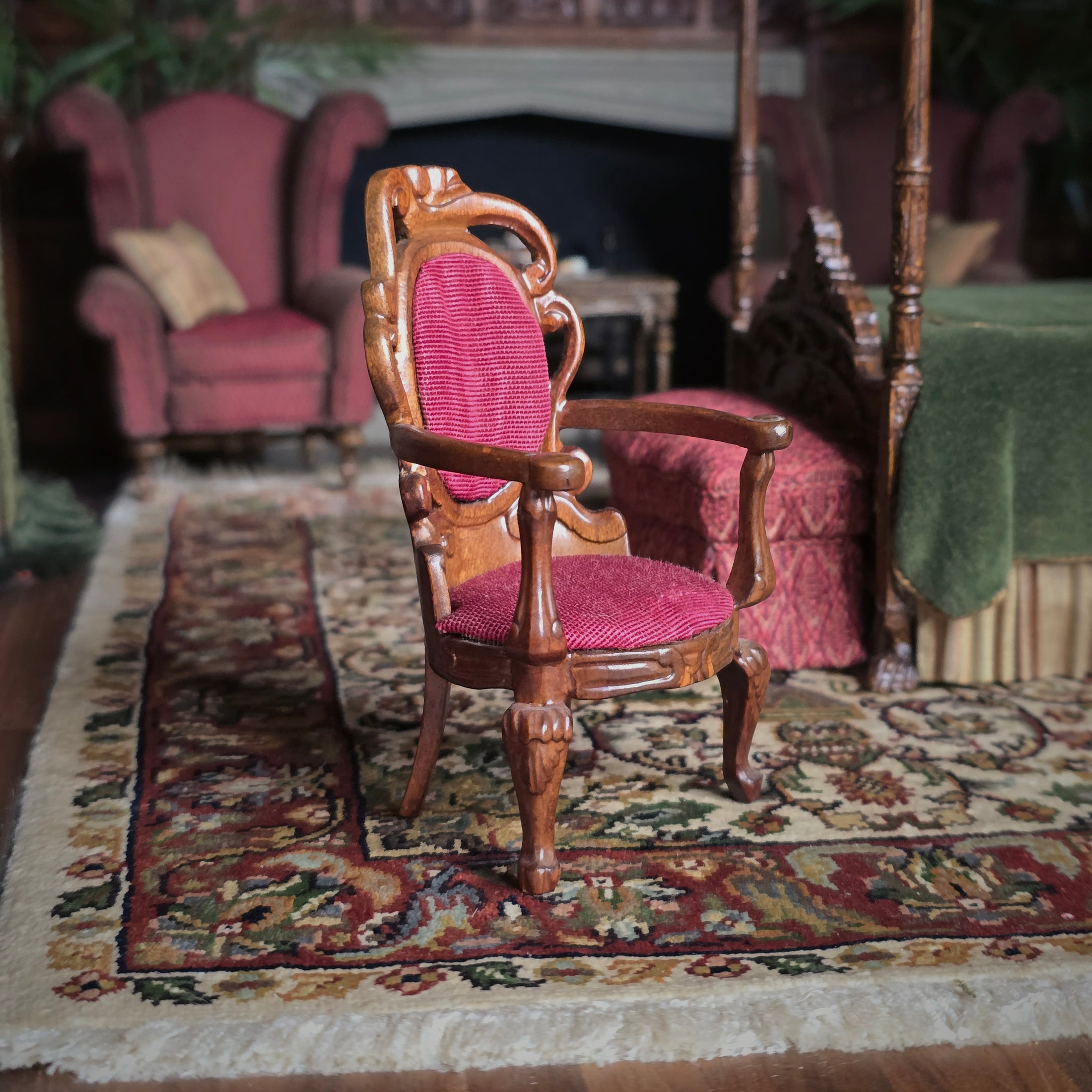 Rococo Armchair with Red Silk Upholstery Dollhouse Miniature