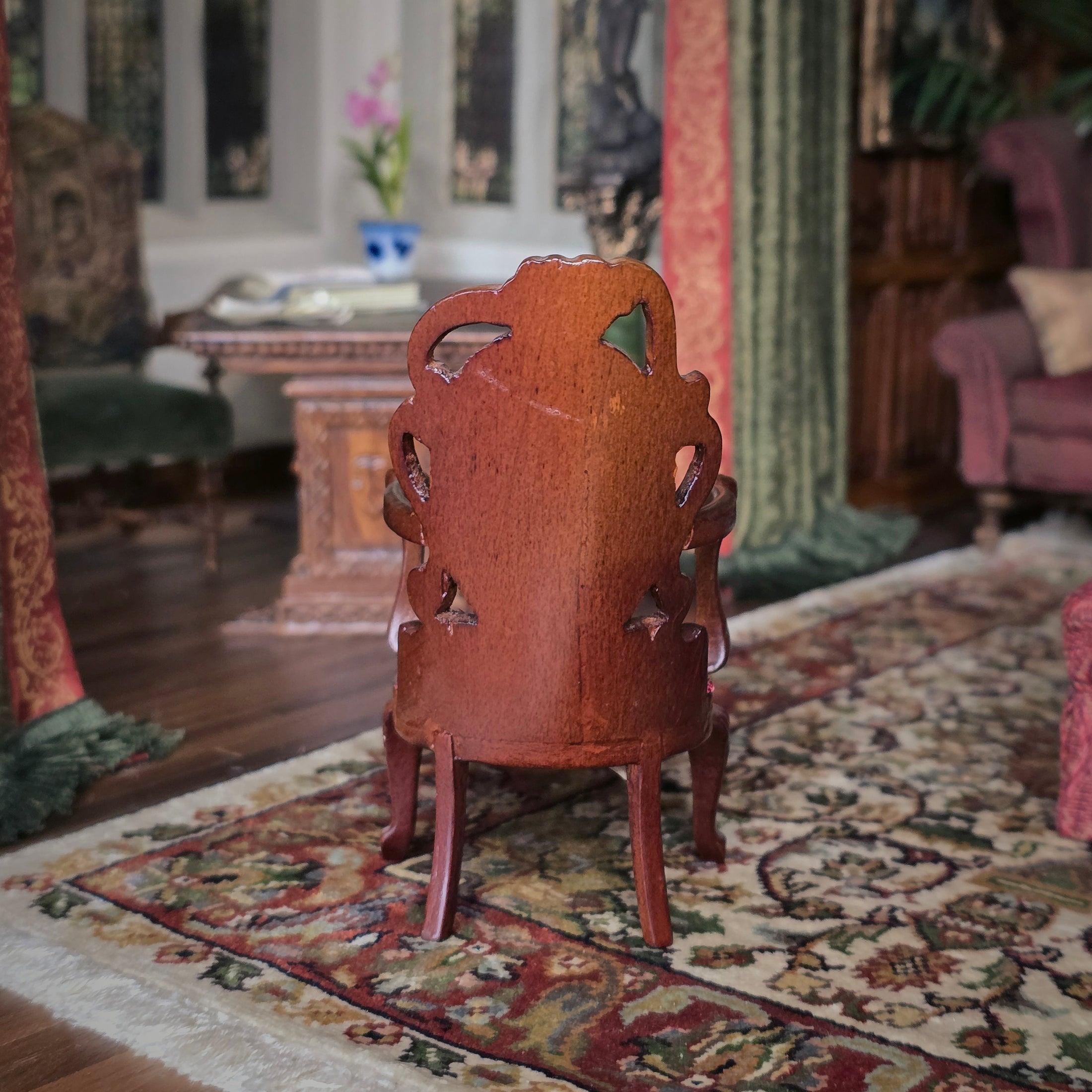 Rococo Armchair with Red Silk Upholstery Dollhouse Miniature